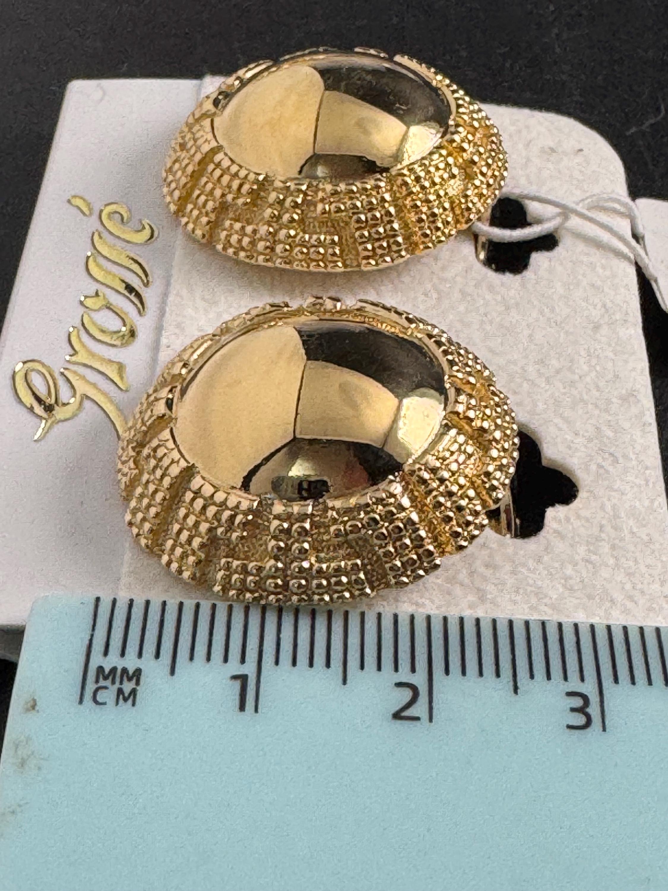Grosse gold plated clip on earrings, unused vintage stock designer and fully signed