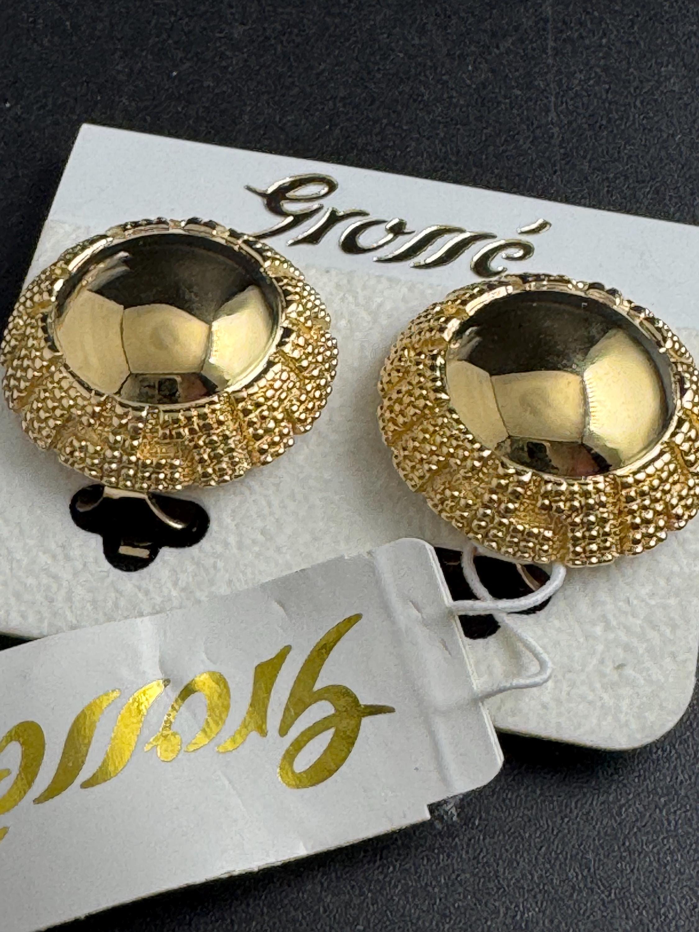 Grosse gold plated clip on earrings, unused vintage stock designer and fully signed