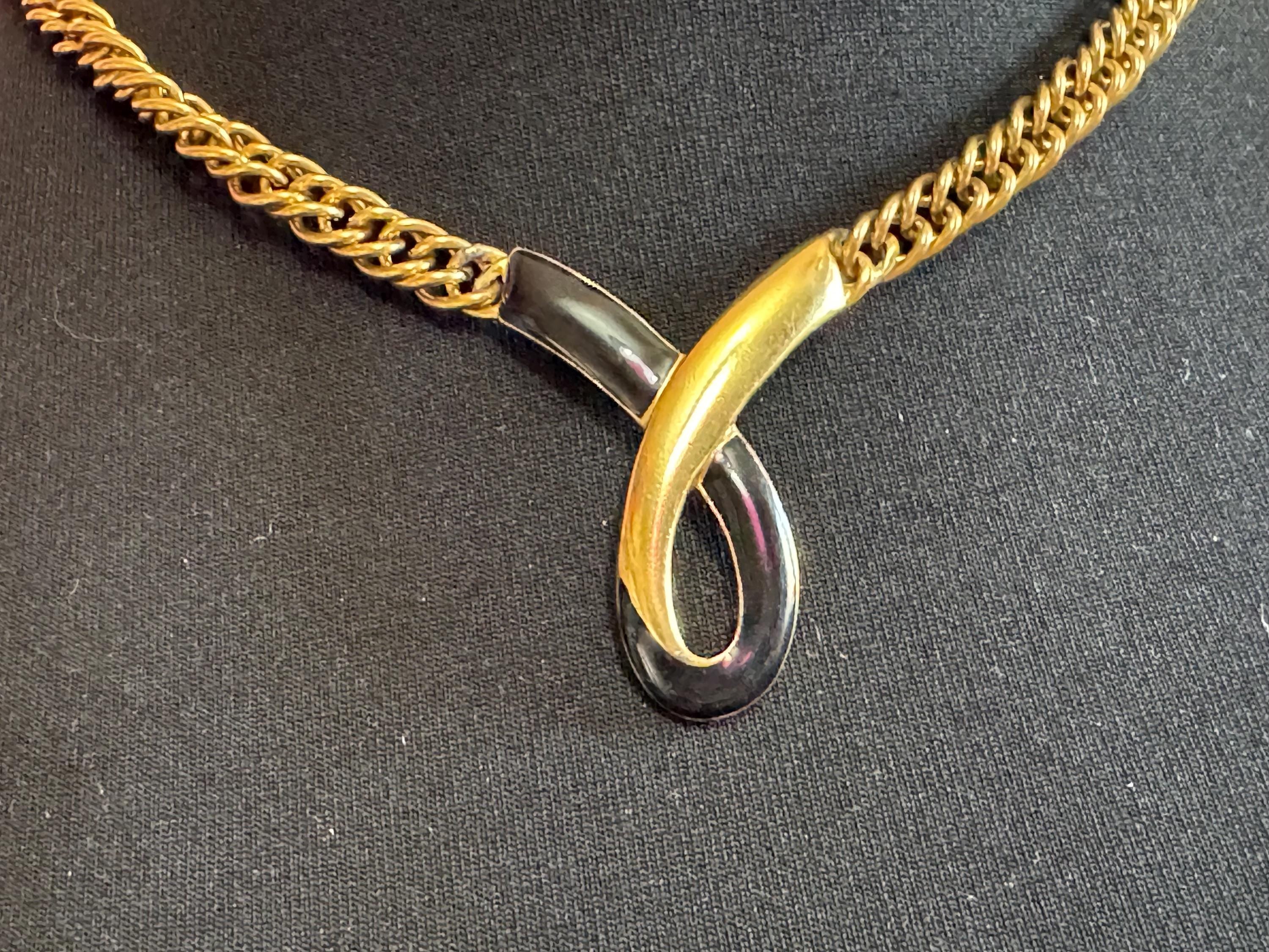 Monet Black Enamel Collar Necklace, signed and vintage gold plated choker