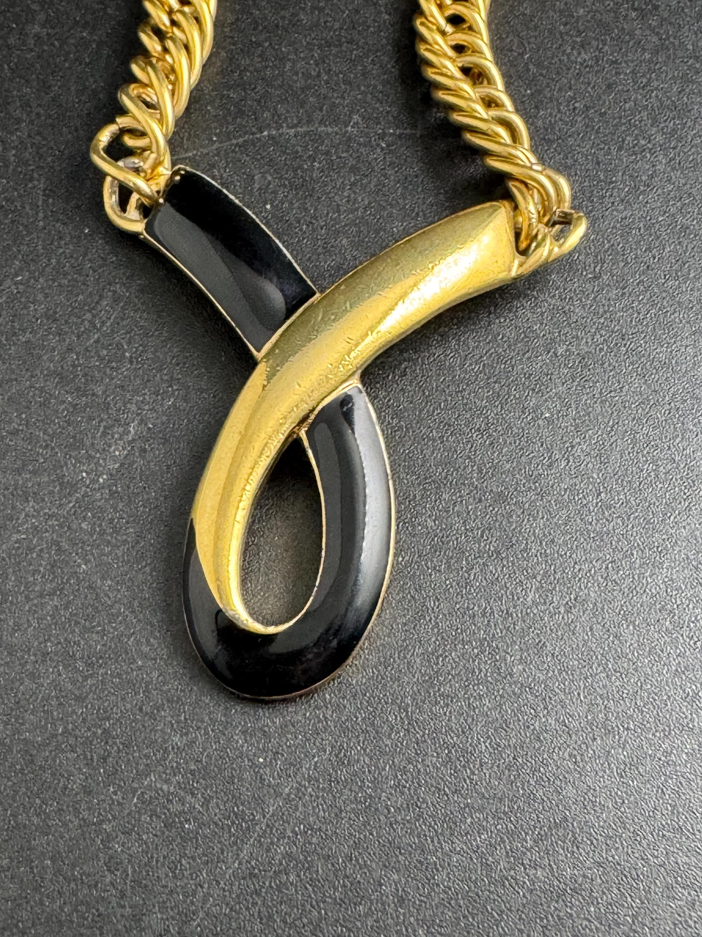 Monet Black Enamel Collar Necklace, signed and vintage gold plated choker