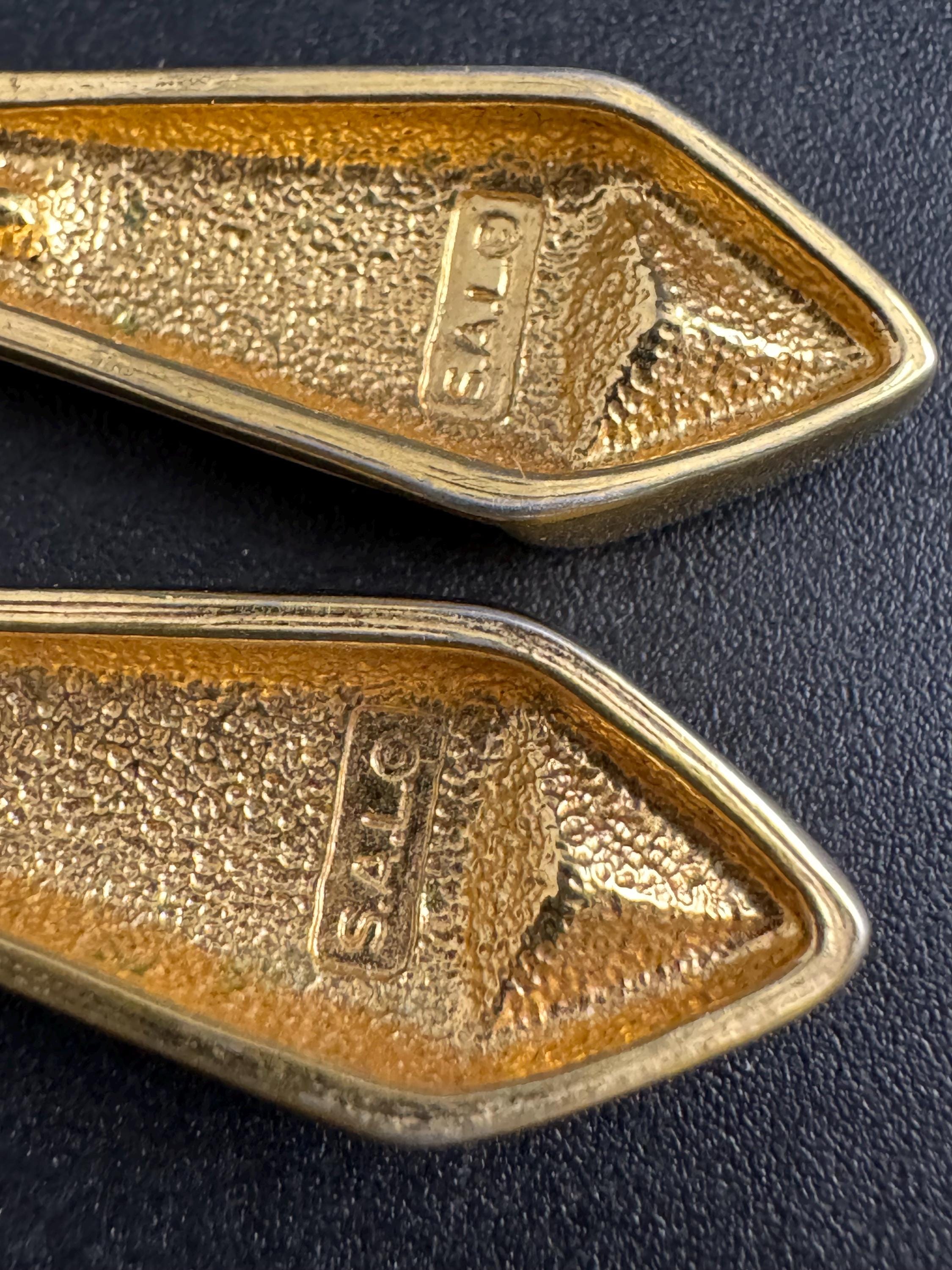 Swarovski SAL cream enamel earrings, Signed gold plated drops with crystals