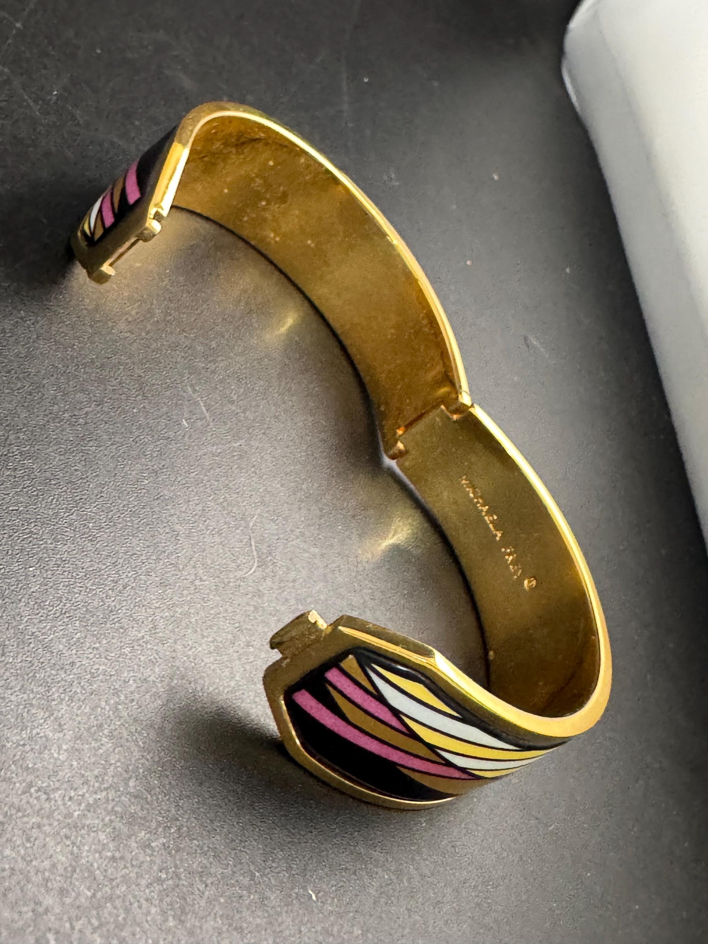 Michaela Frey 24ct gp Enamel Bangle, Vintage Designer Clamper Bracelet Austria