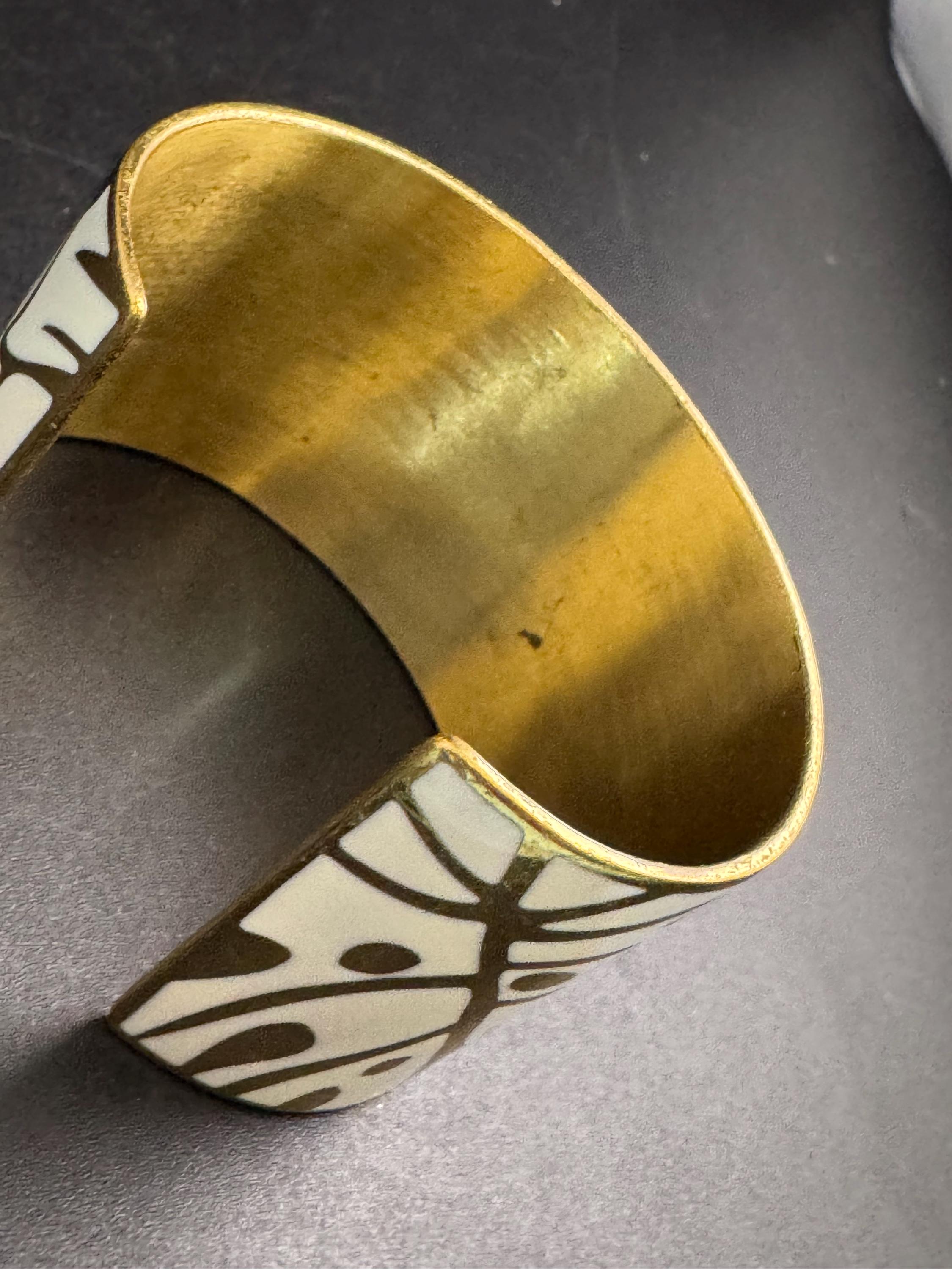 AGATHA cream enamel wide cuff bangle, palm tree leaf Paris designer signed A