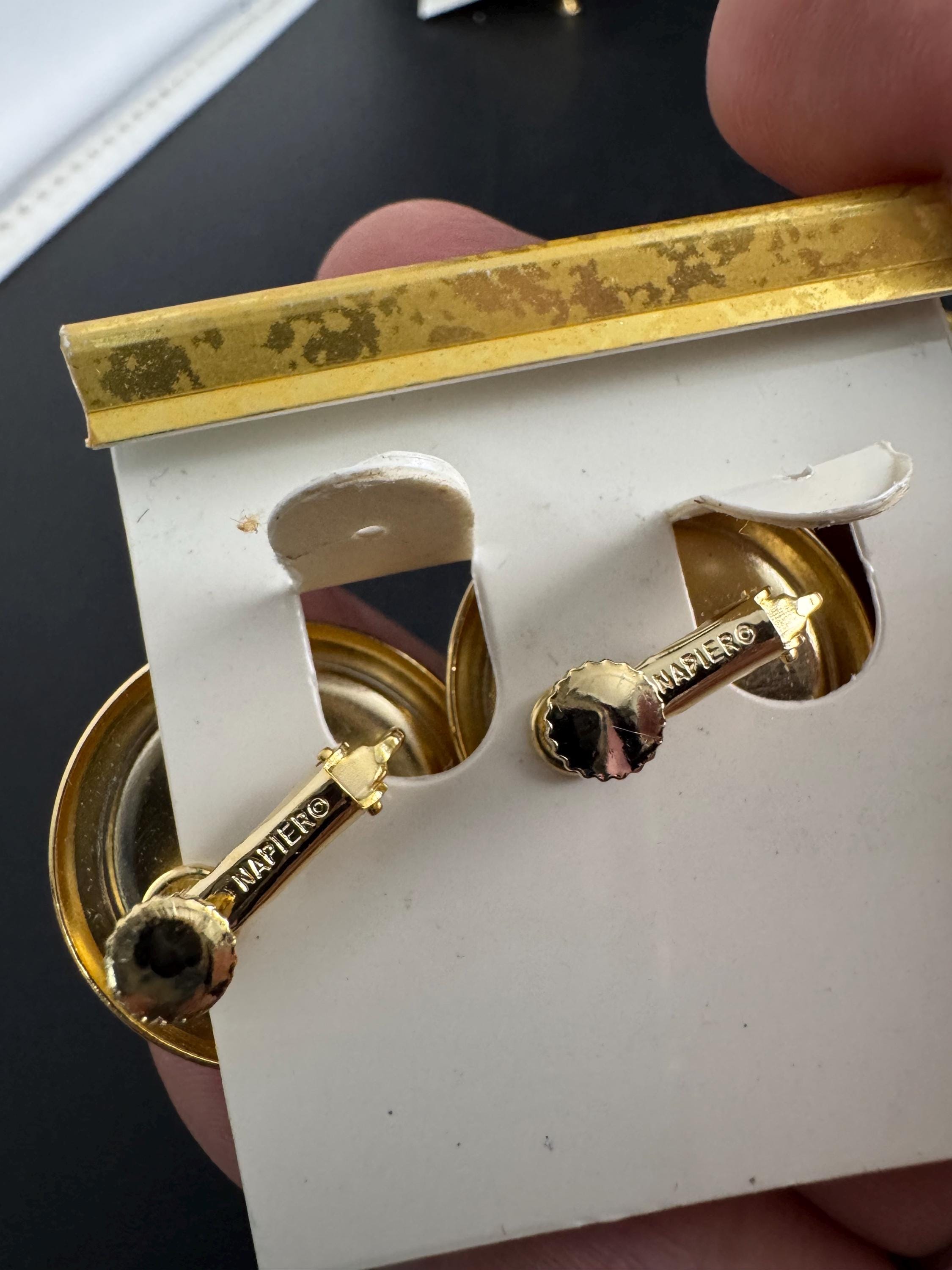 Vintage NAPIER black clip on earrings, signed gold plated, designer