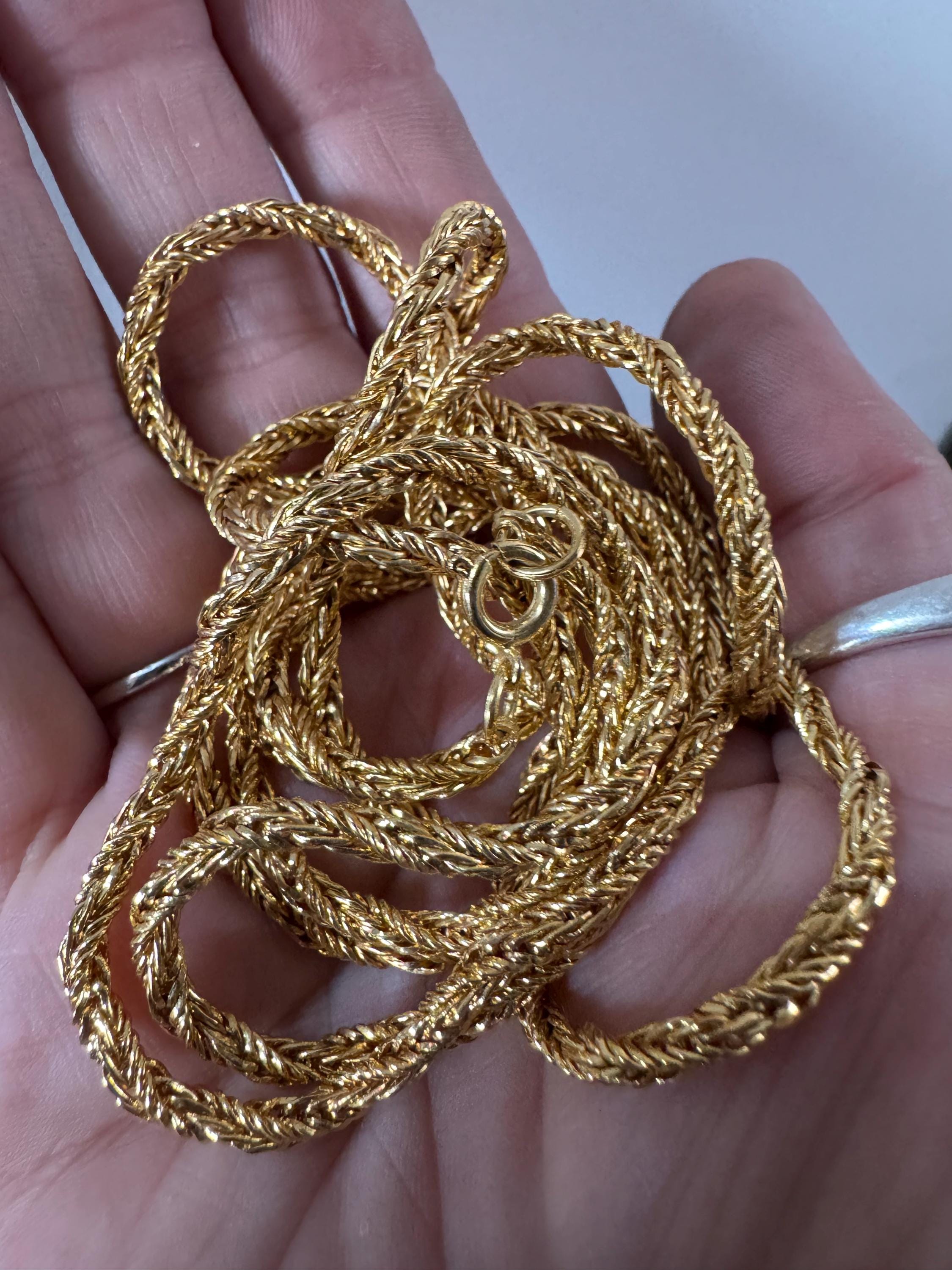 Long gold plated Rope Chain, 37 inch 122cm vintage necklace
