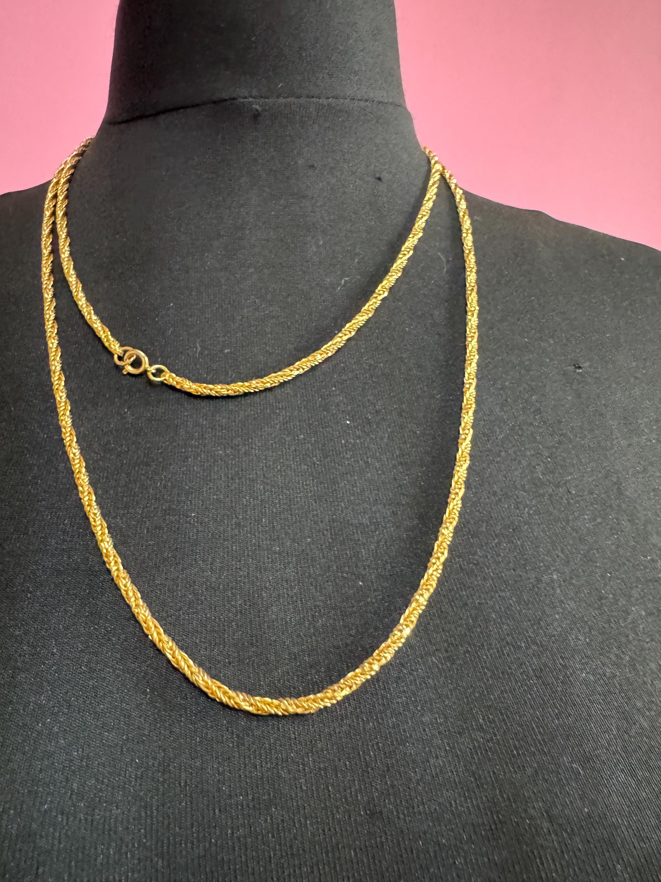 Long gold plated Rope Chain, 37 inch 122cm vintage necklace