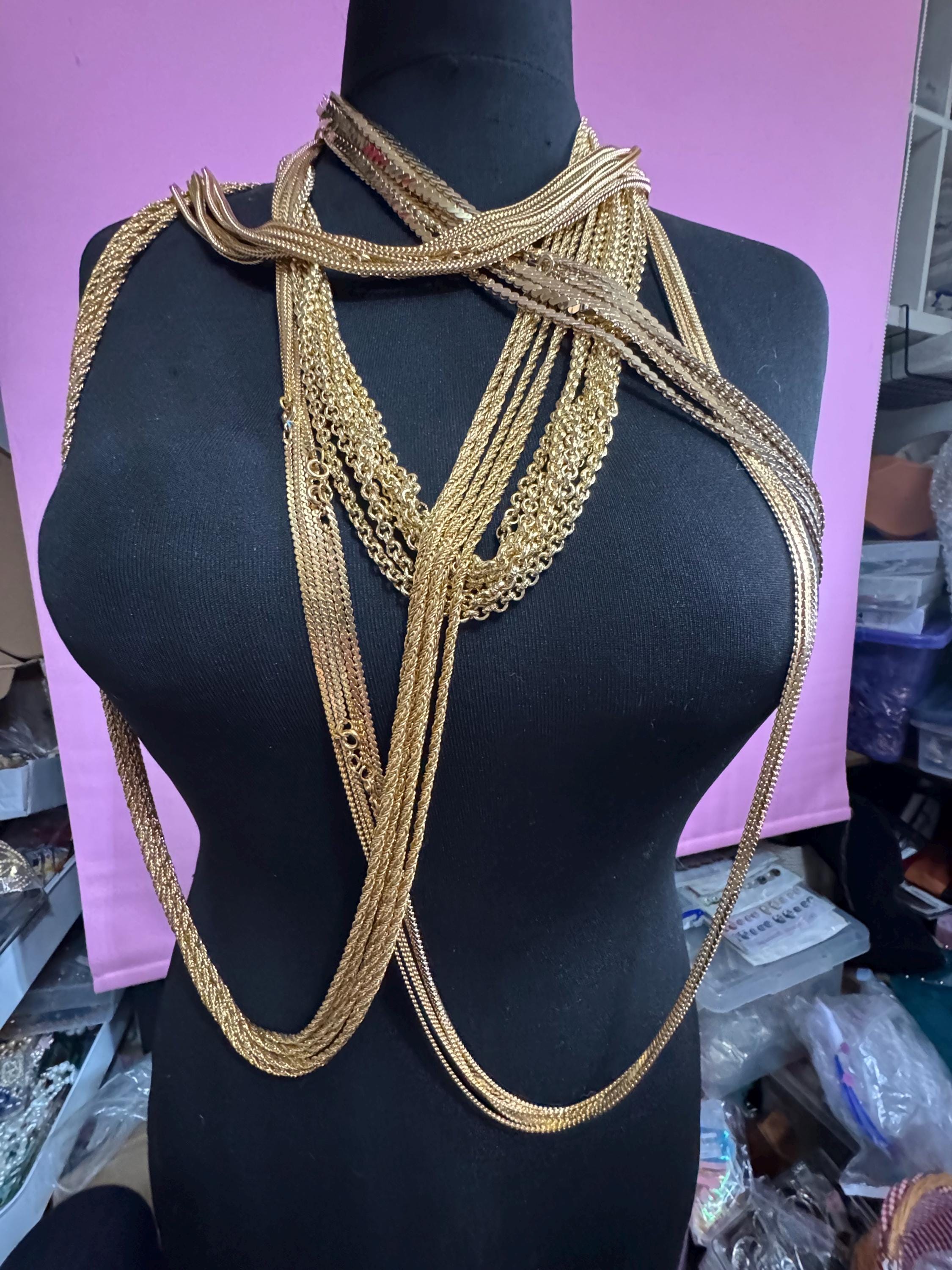 Long gold plated Rope Chain, 37 inch 122cm vintage necklace