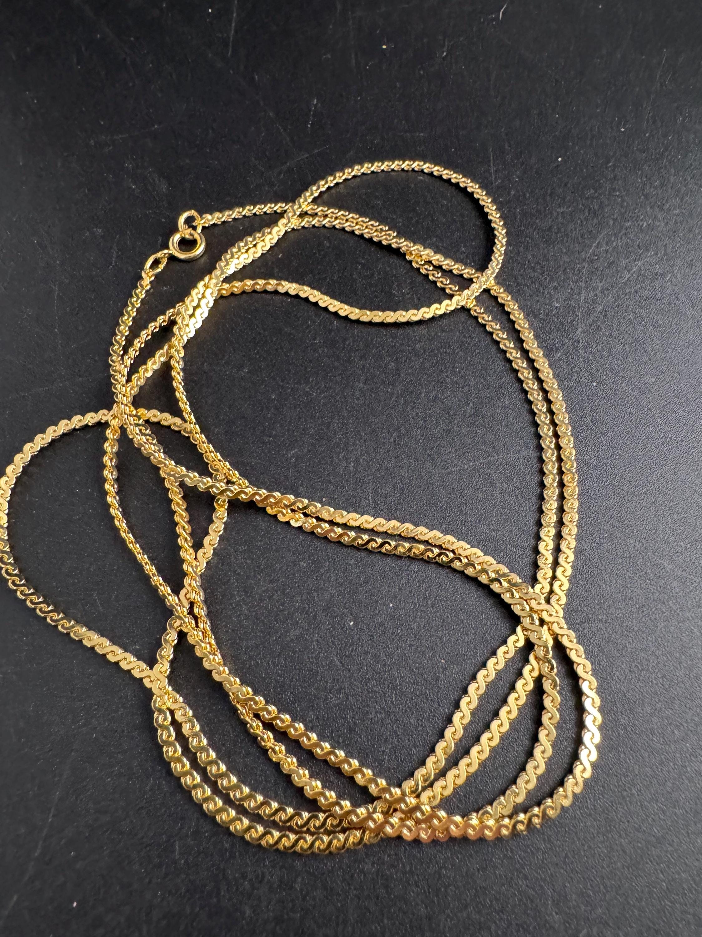 Long gold plated serpentine Chain, 37 inch 122cm vintage necklace