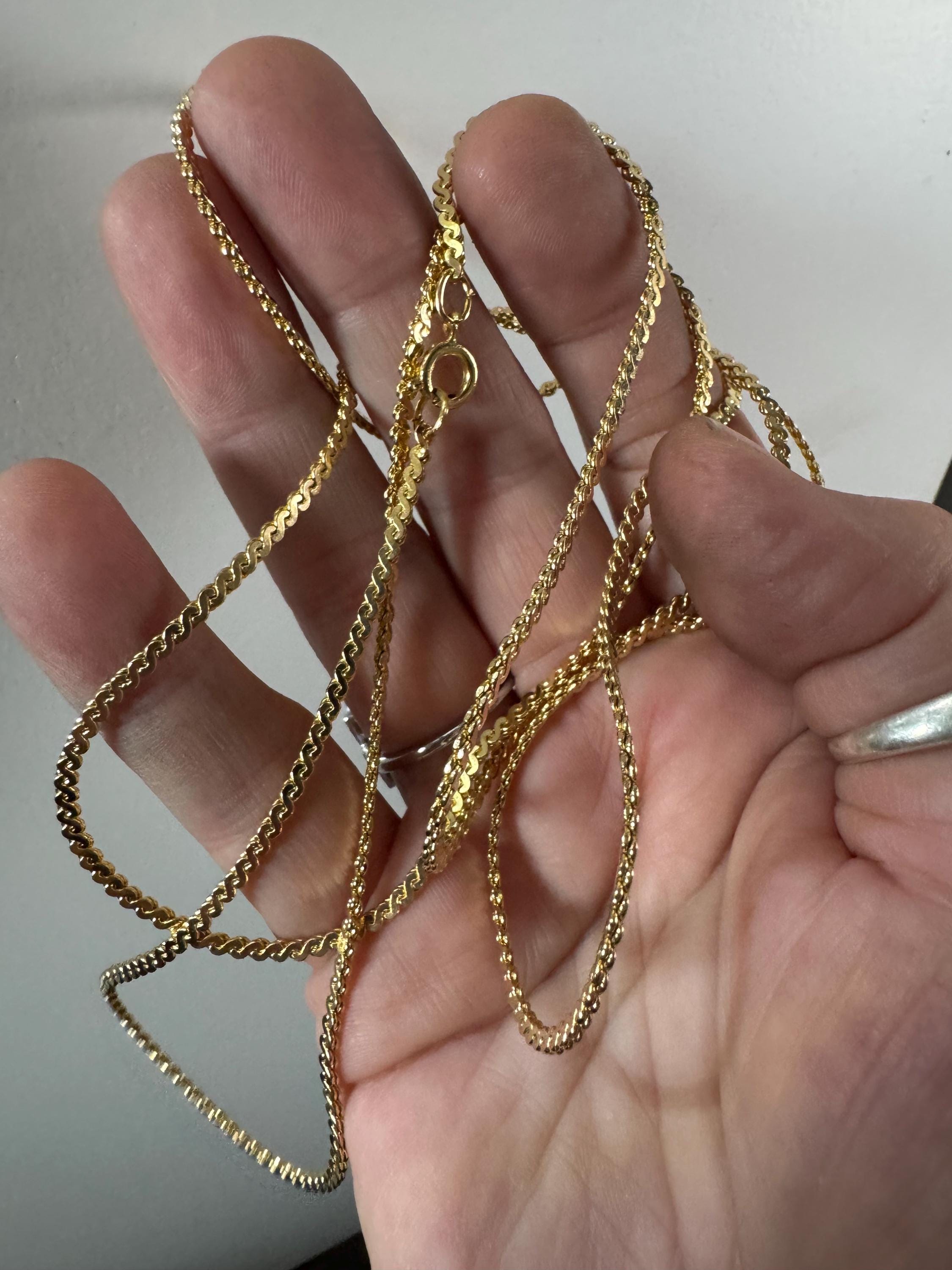 Long gold plated serpentine Chain, 37 inch 122cm vintage necklace