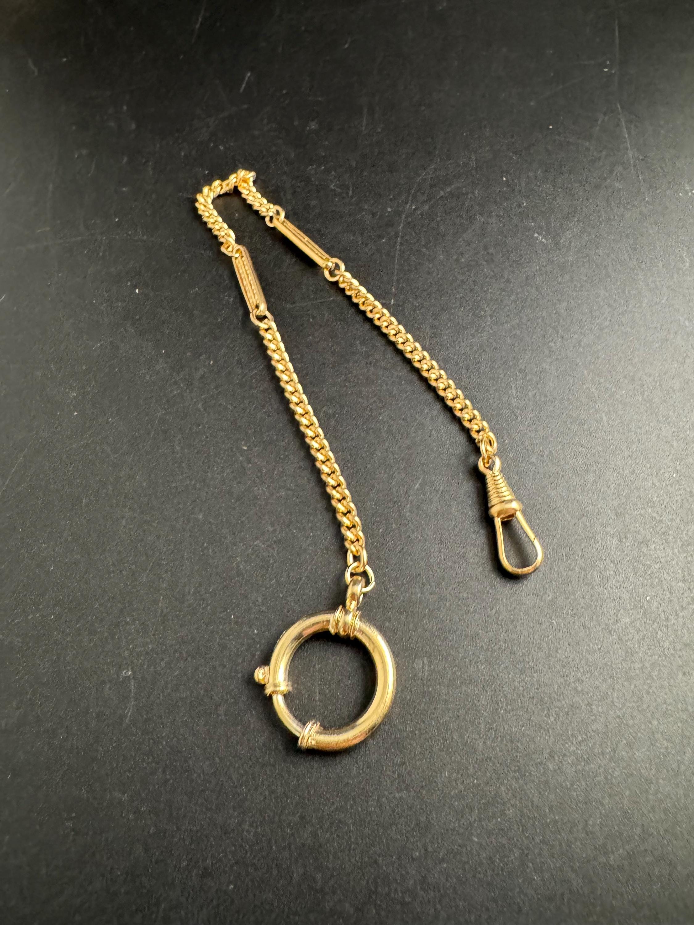 Antique Art Deco Pocket Watch Chain: gold plated machine age 29cm