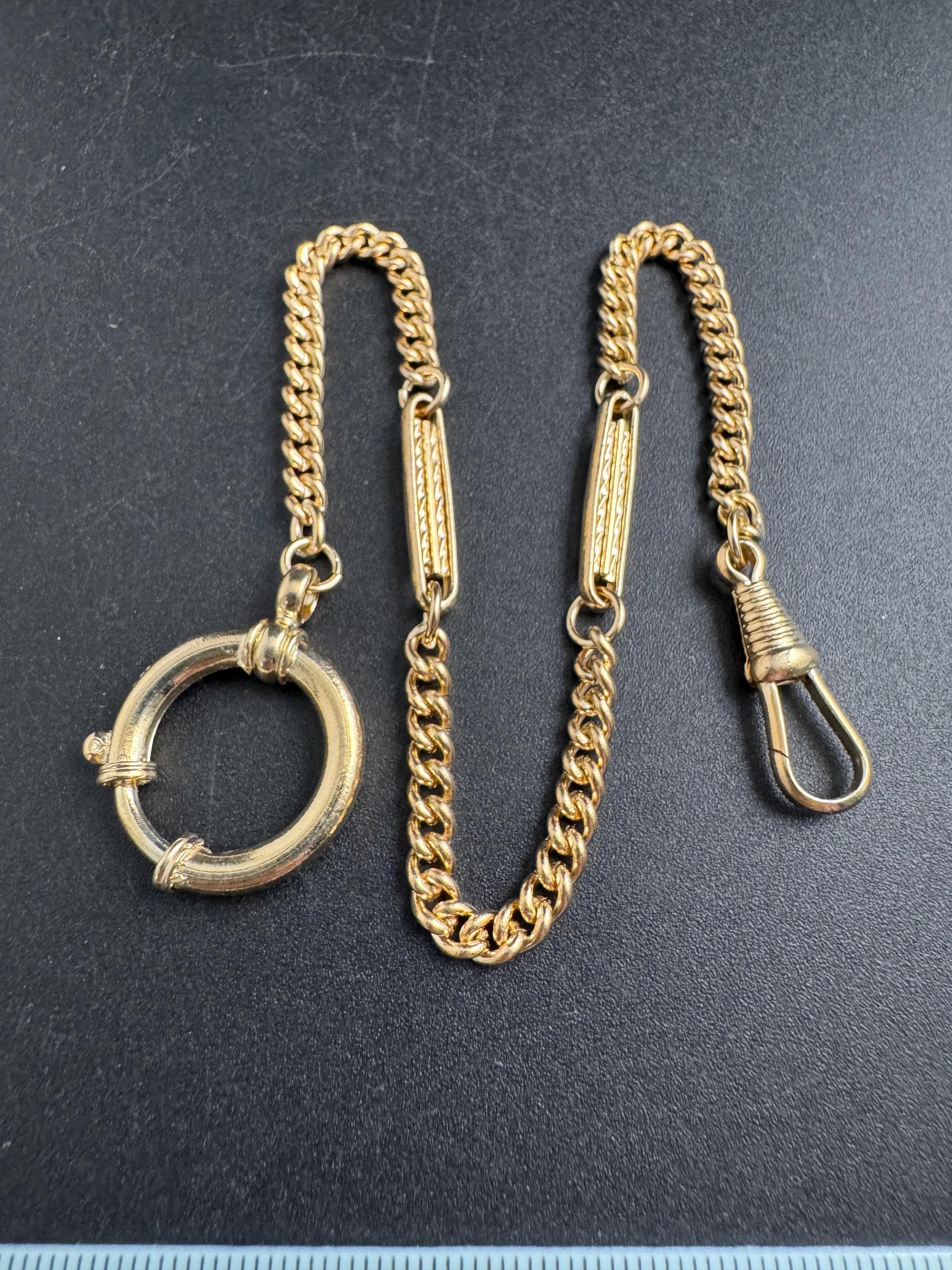 Antique Art Deco Pocket Watch Chain: gold plated machine age 29cm