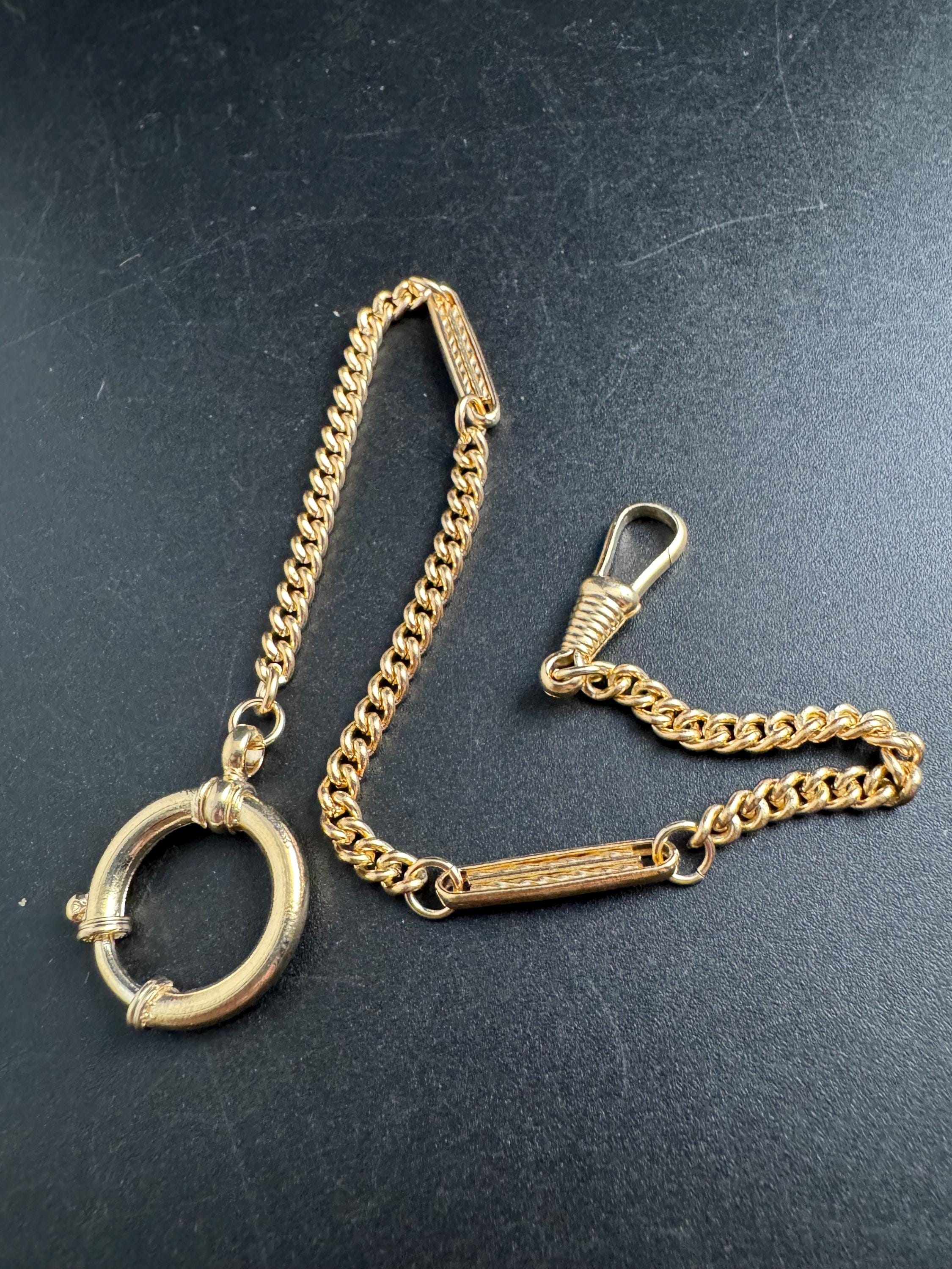 Antique Art Deco Pocket Watch Chain: gold plated machine age 29cm