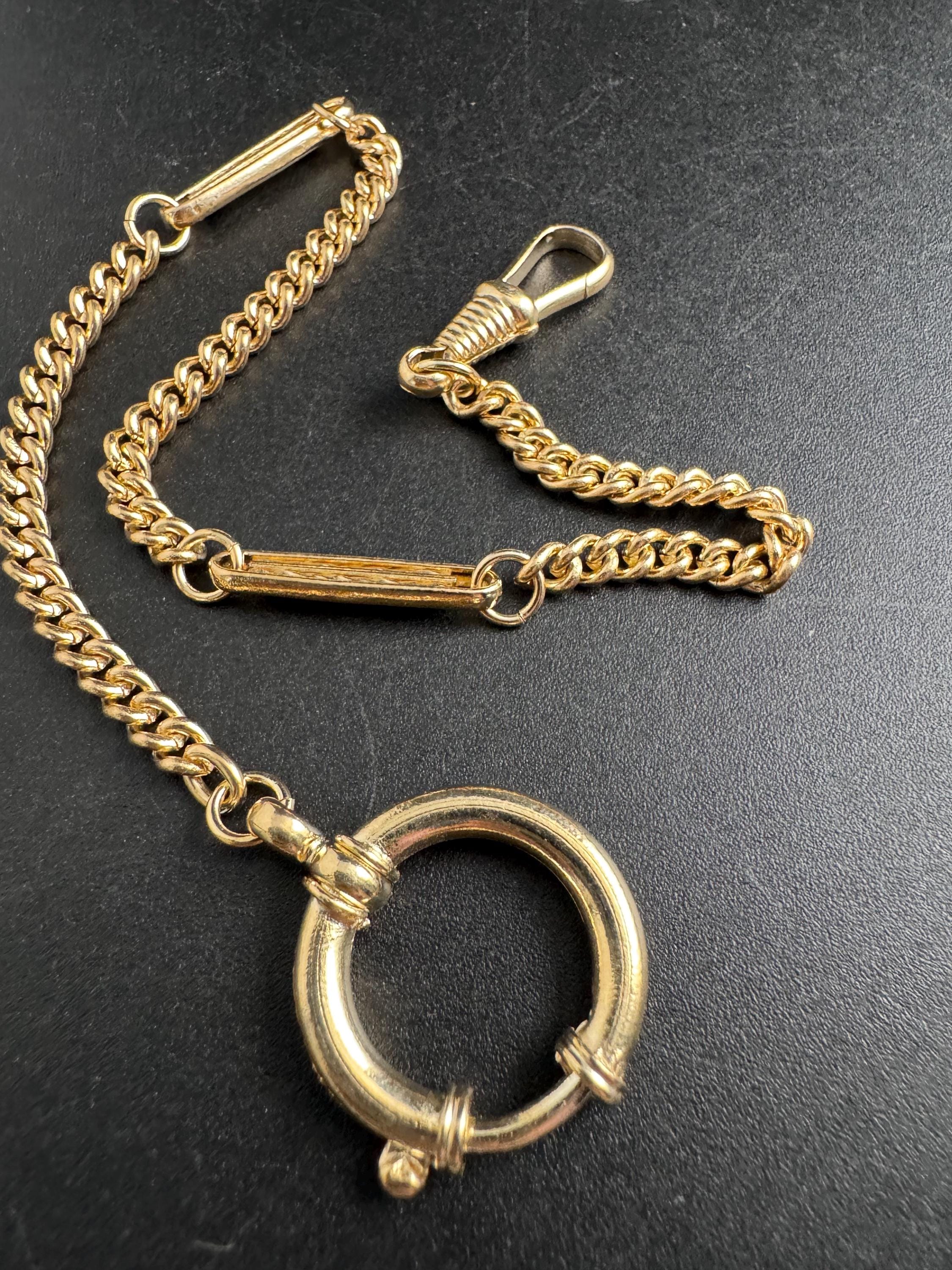 Antique Art Deco Pocket Watch Chain: gold plated machine age 29cm