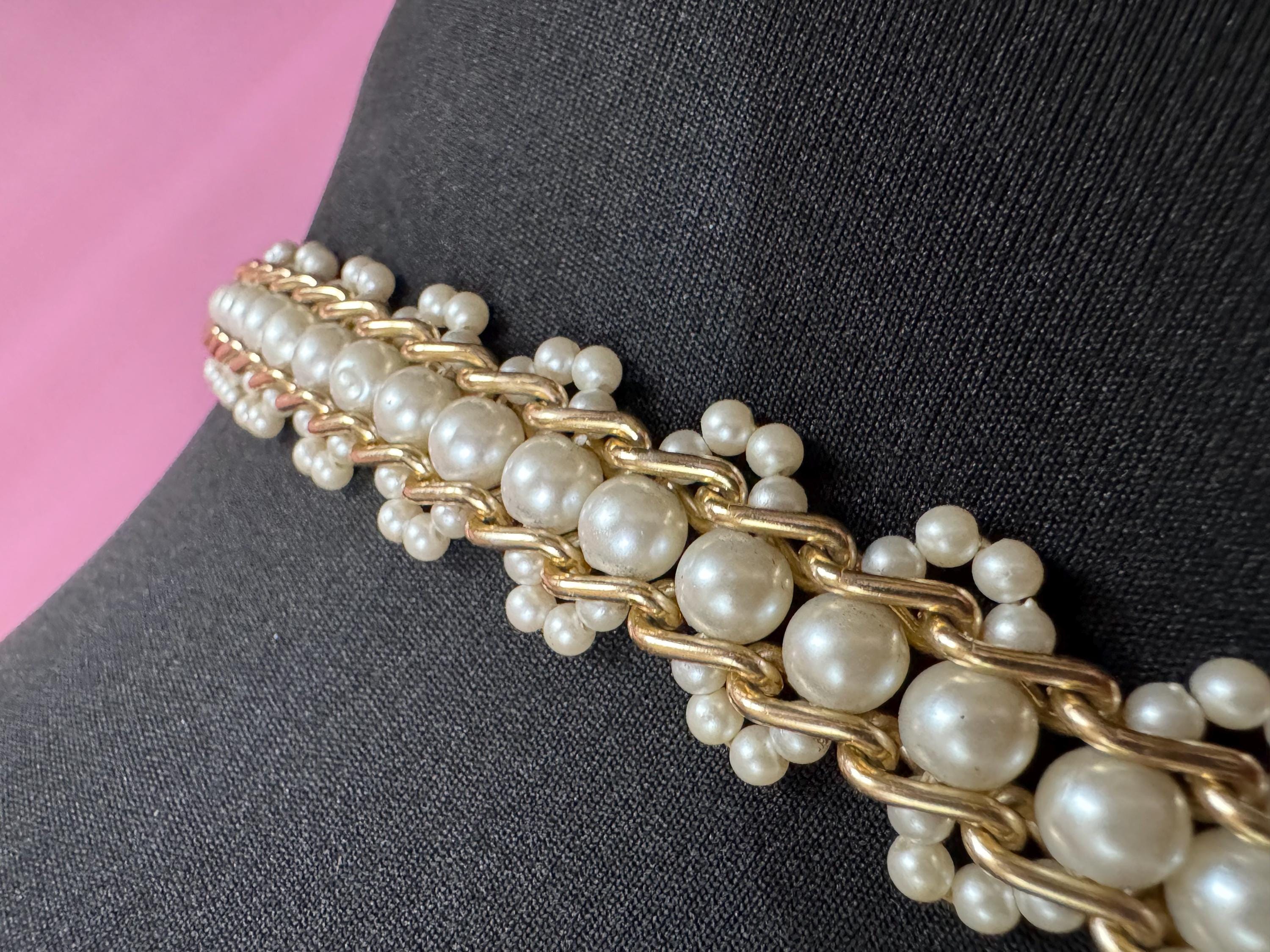beaded Pearl chain belt, fits 77-91cm Vintage gold tone