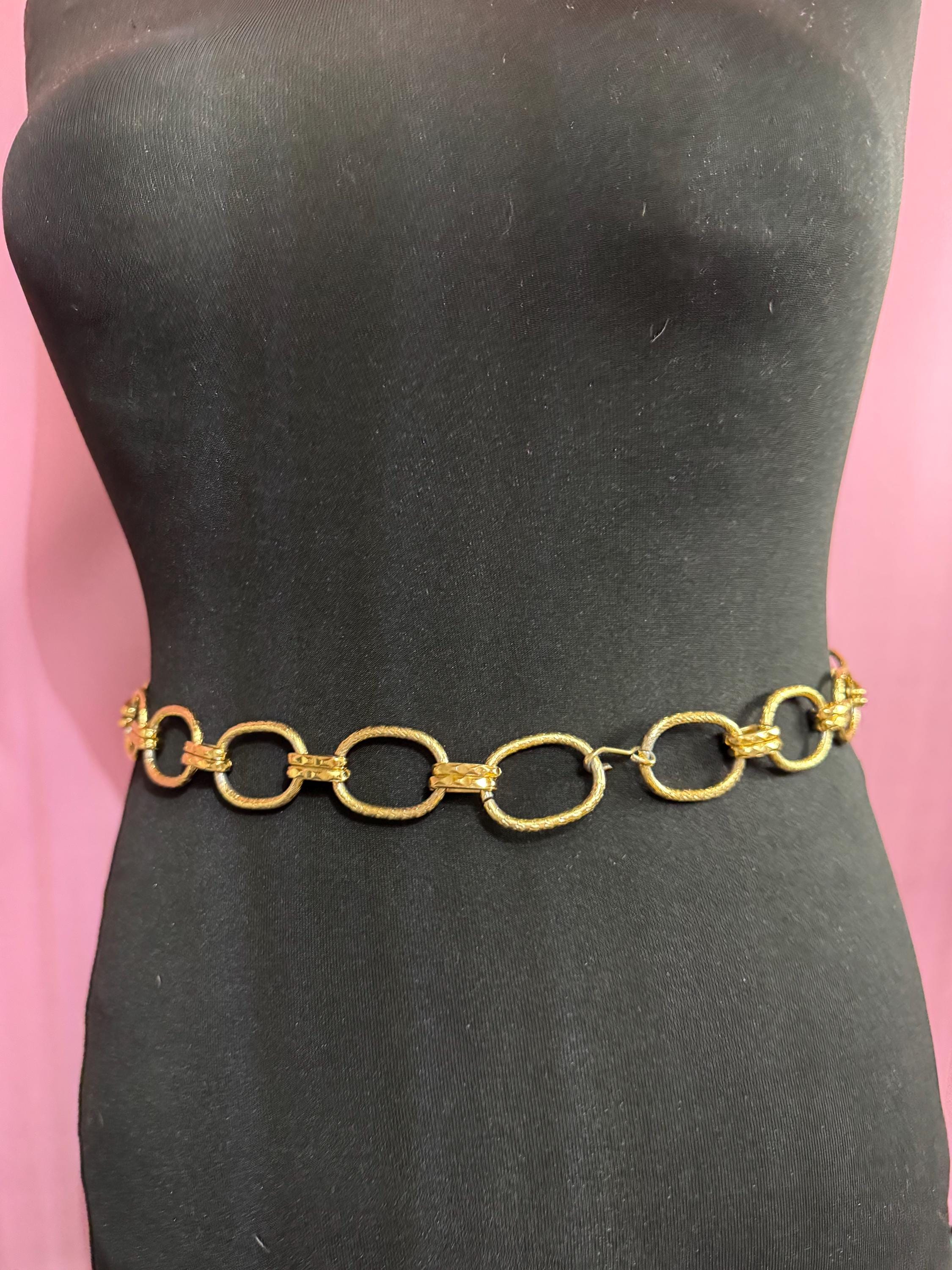gold oval link chain belt, fits to 82cm engraved loops vintage fashion