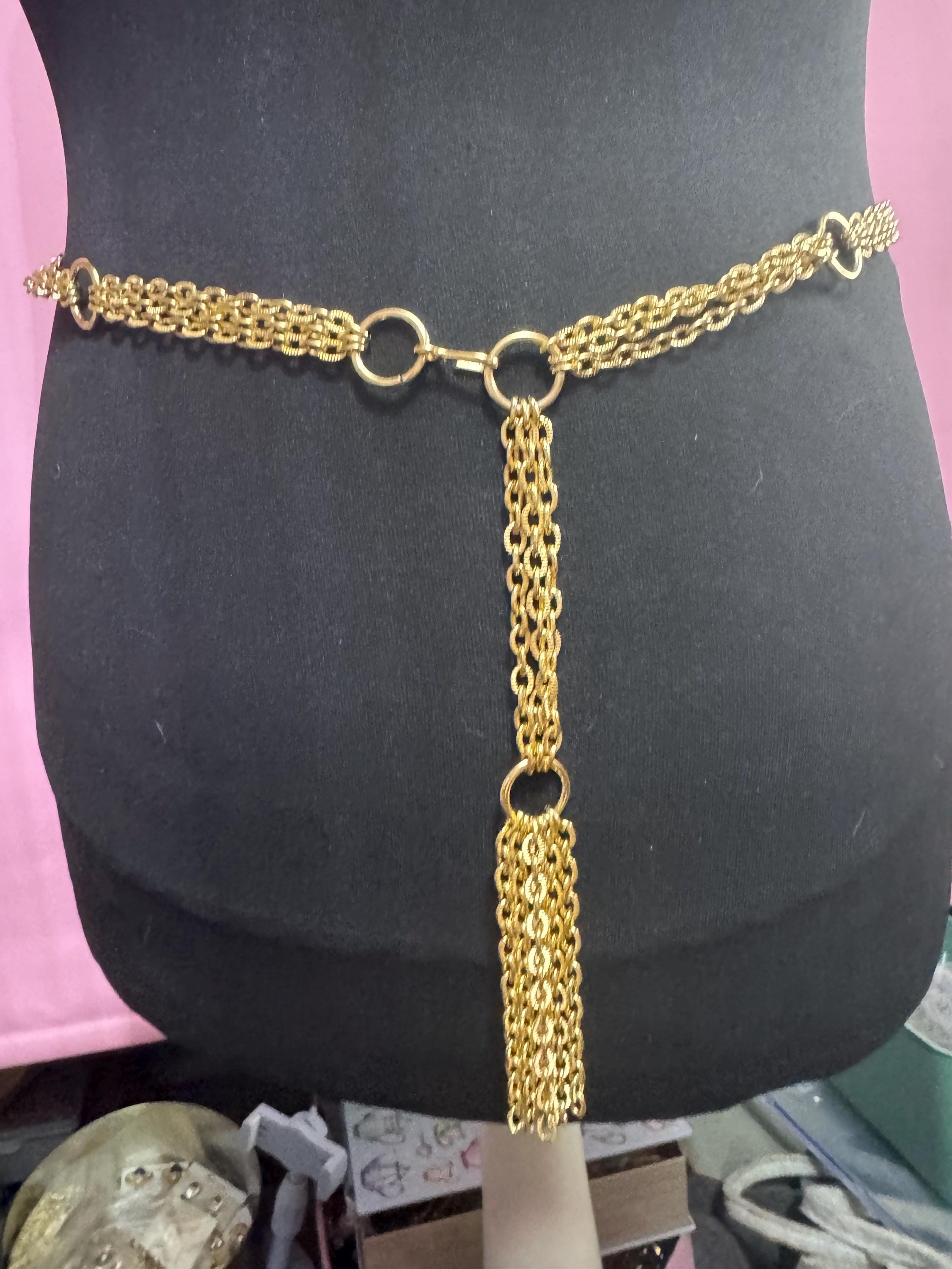 gold tassel drop chain belt, fits to 97cm chunky loops vintage fashion
