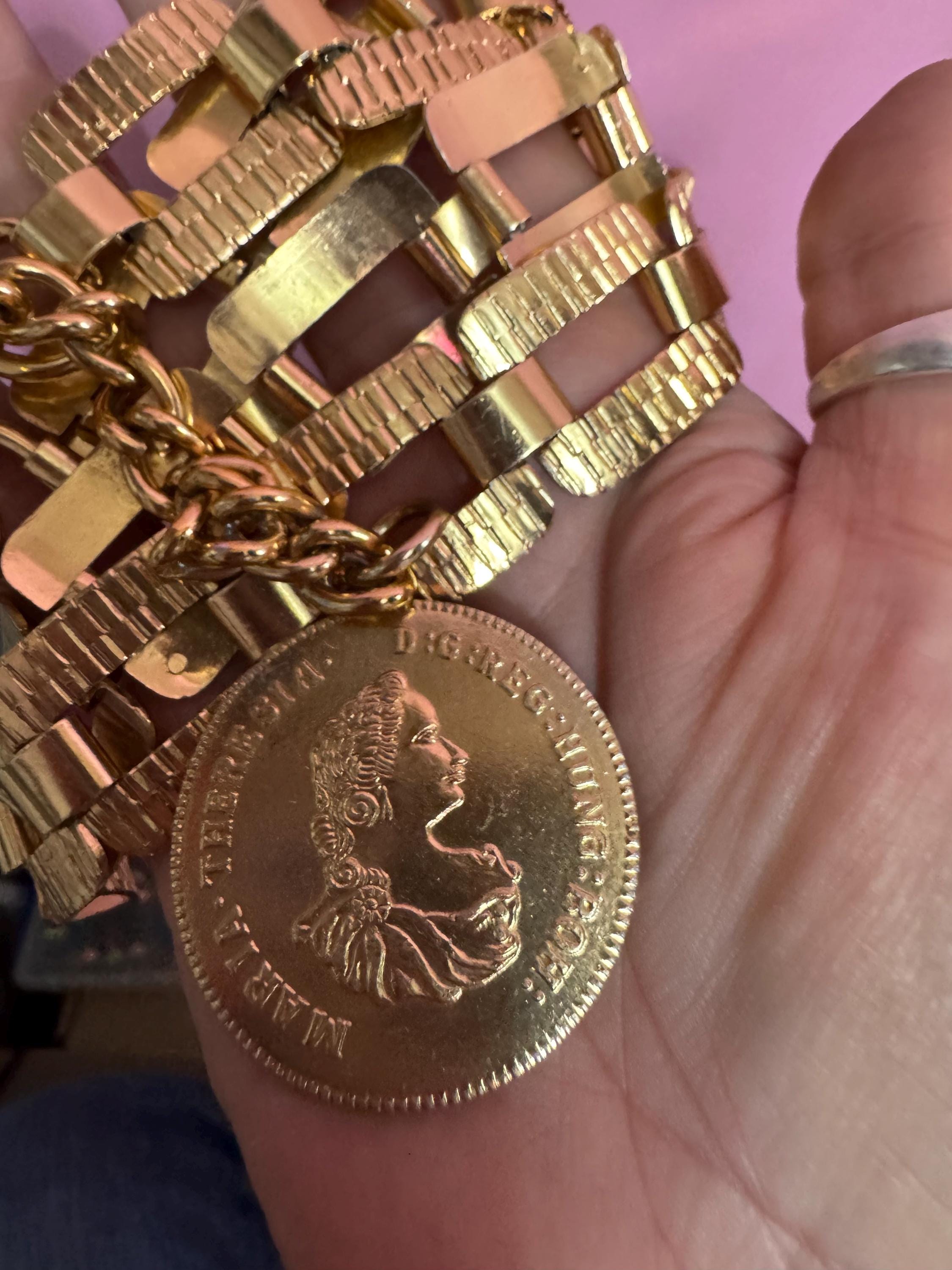 gold coin drop chain belt, fits 81 to 95cm 70s britalist vintage fashion