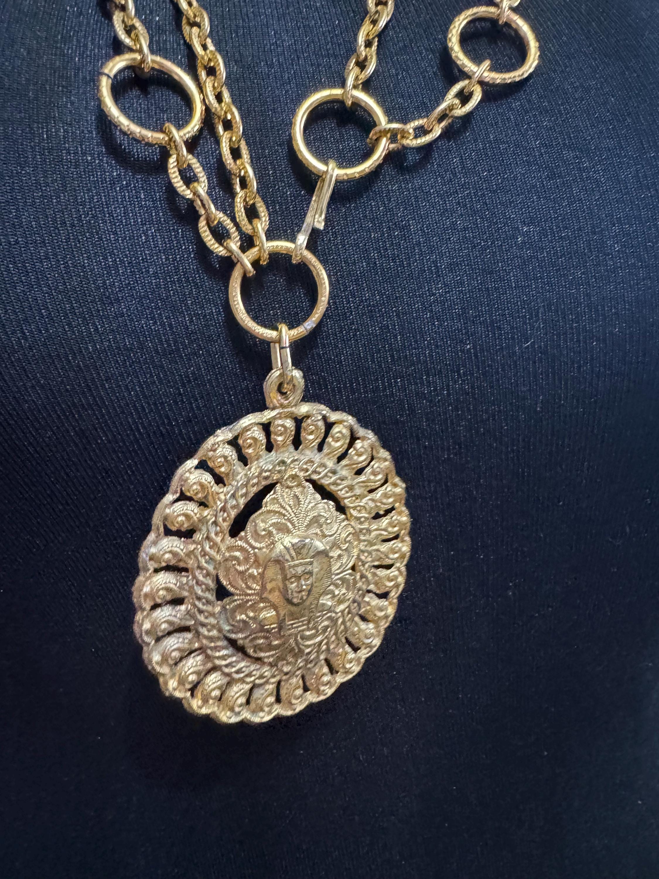 XS egyptian medallion chain belt, fits 80cm necklace vintage fashion