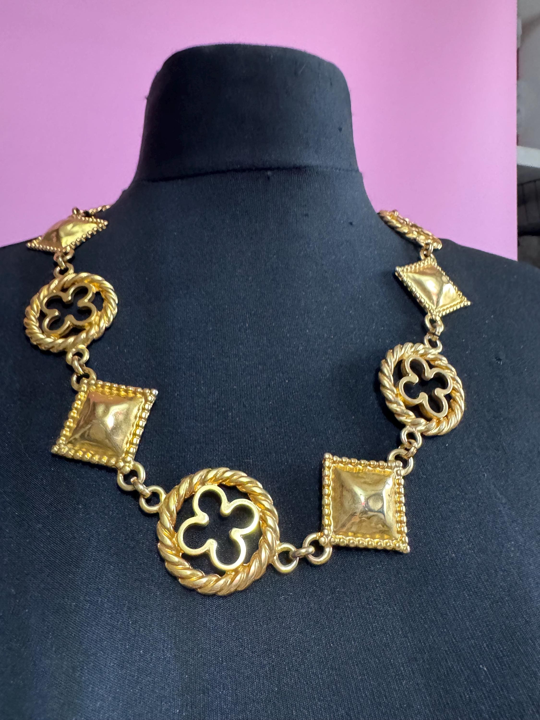Statement gold collar necklace, 73cm petite belt ideal runway necklace