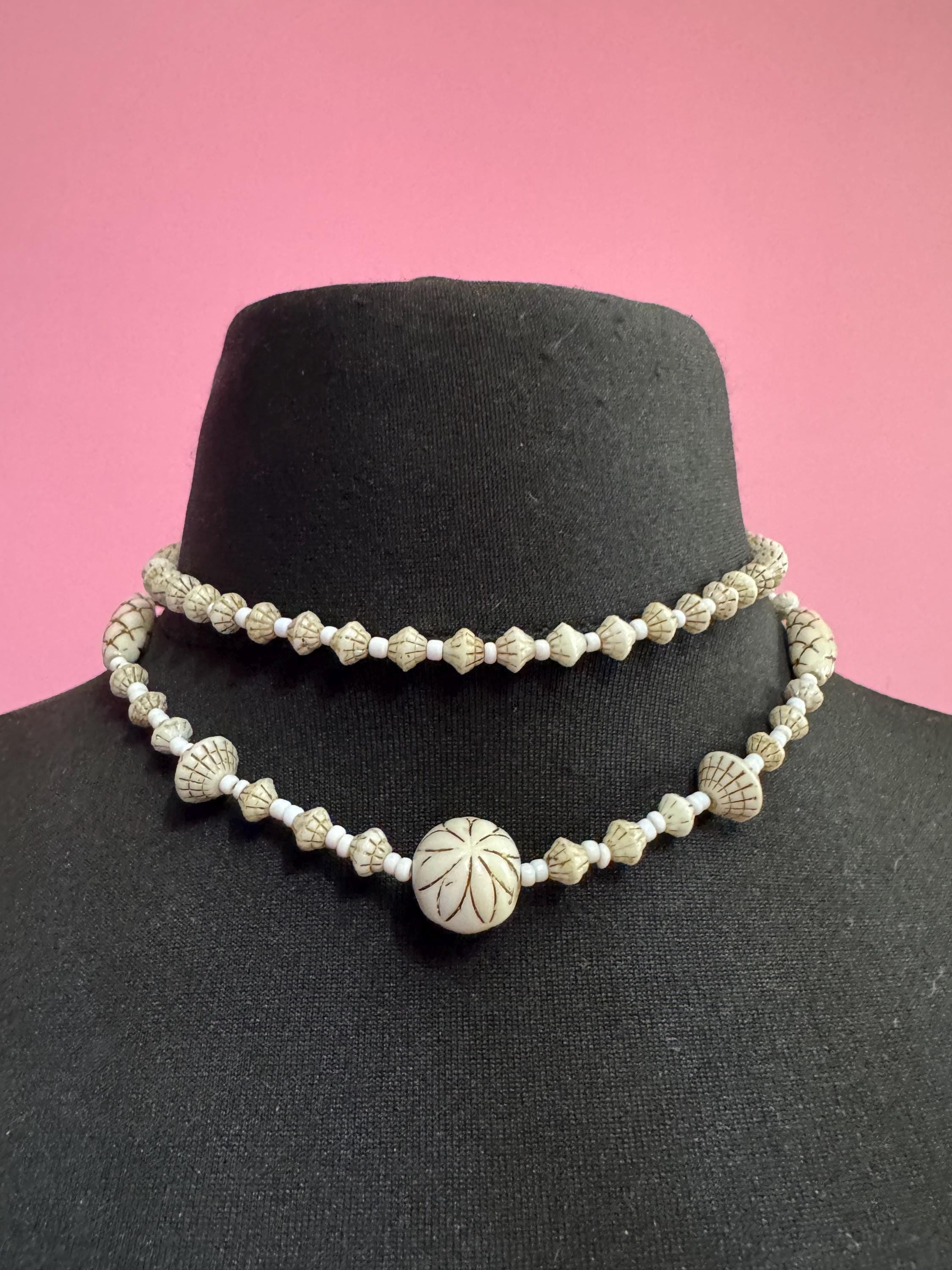 neiger UV Multistrand necklace, cream beads 41cm uranium glass