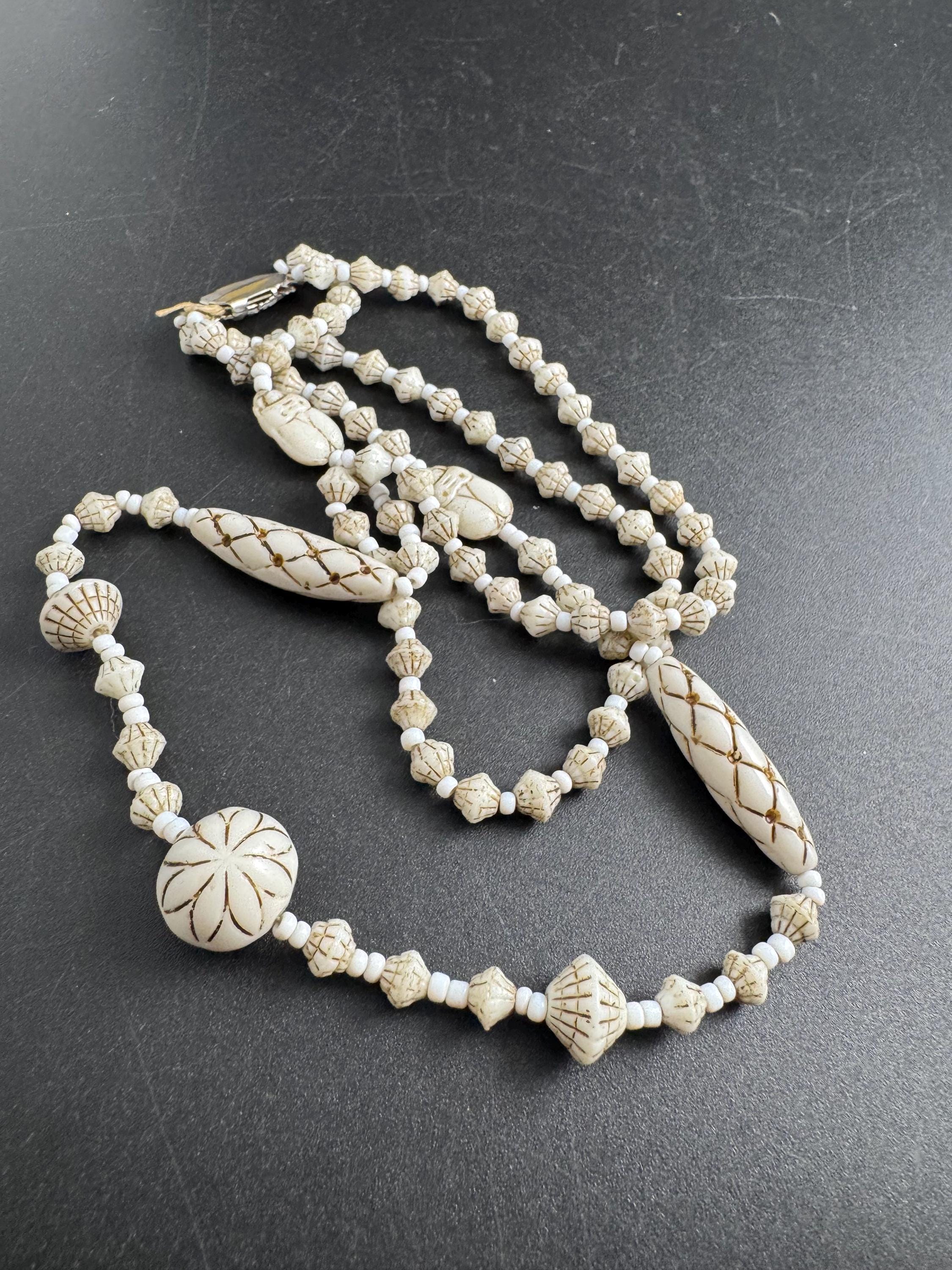 neiger UV Multistrand necklace, cream beads 41cm uranium glass