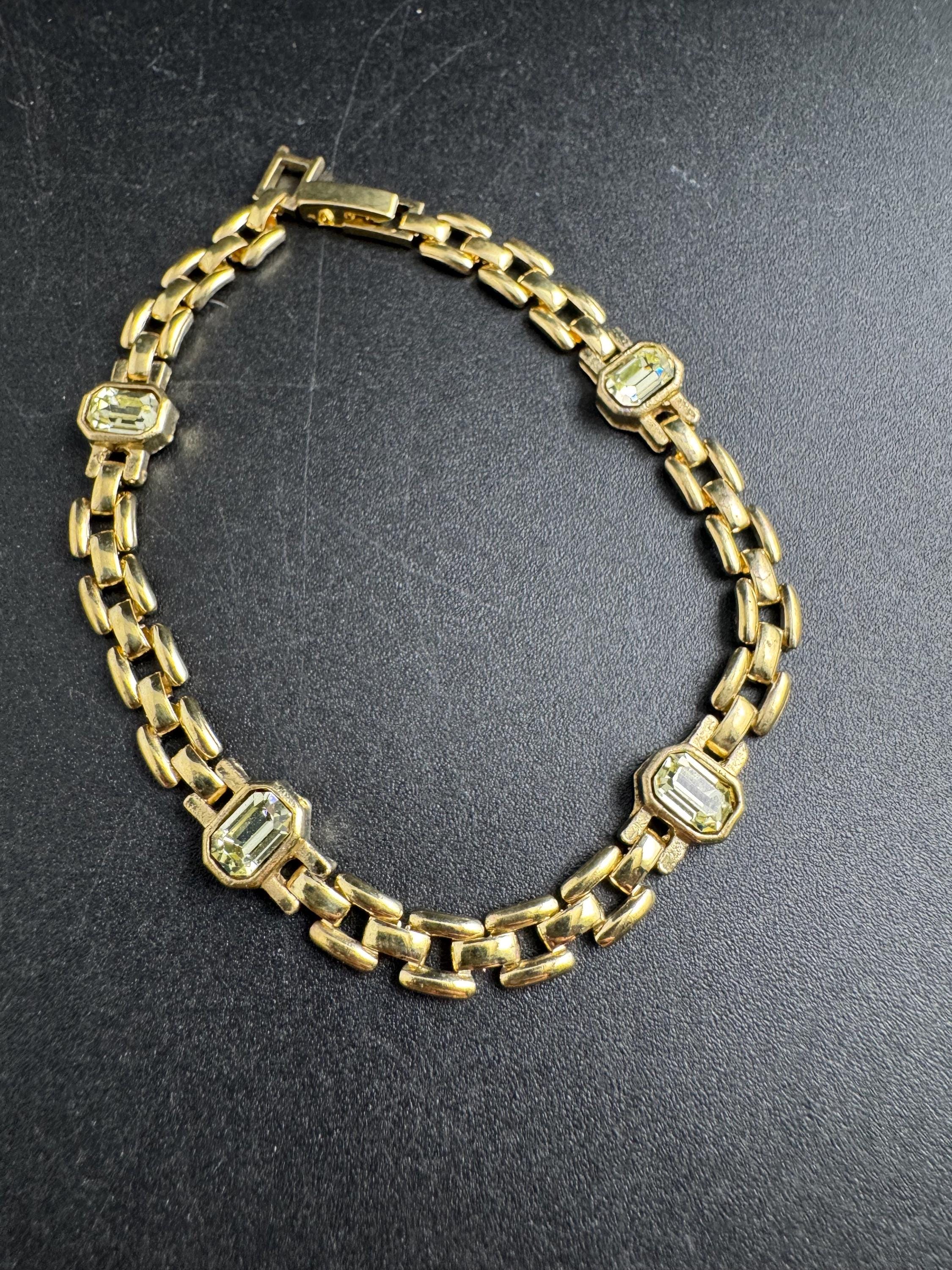 Slim Panther link rhinestone bracelet, yellow citrine octagon Swarovski crystals gold plated