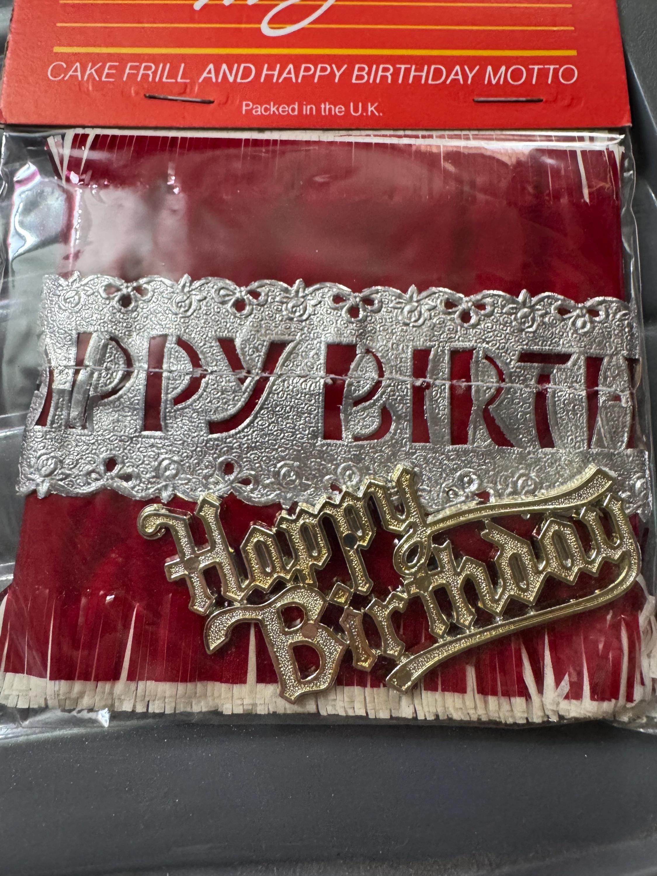 Vintage Red Silver Cake Frill and Happy Birthday Topper Set