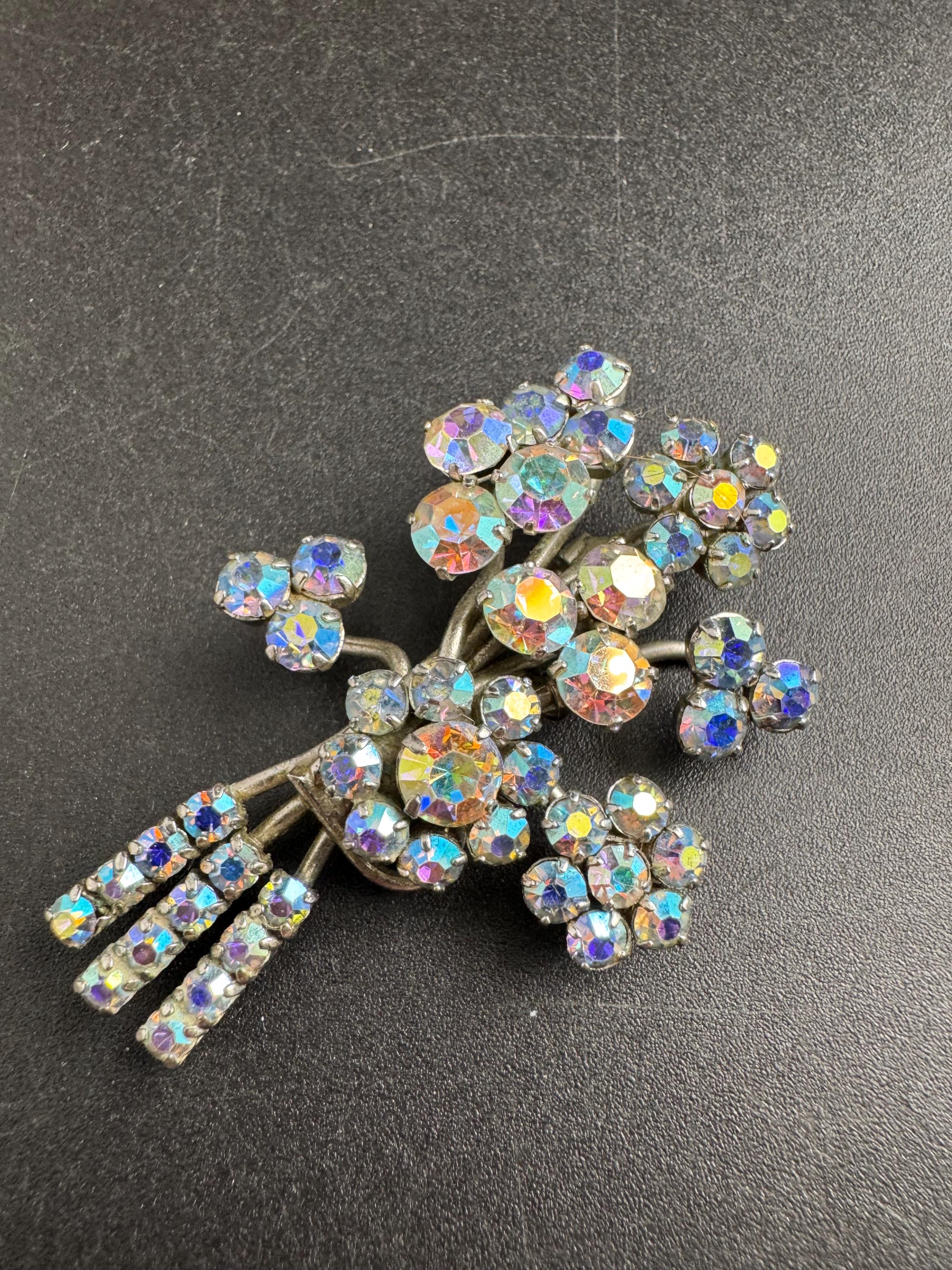 AB aurora borealis bouquet Brooch, silver chrome