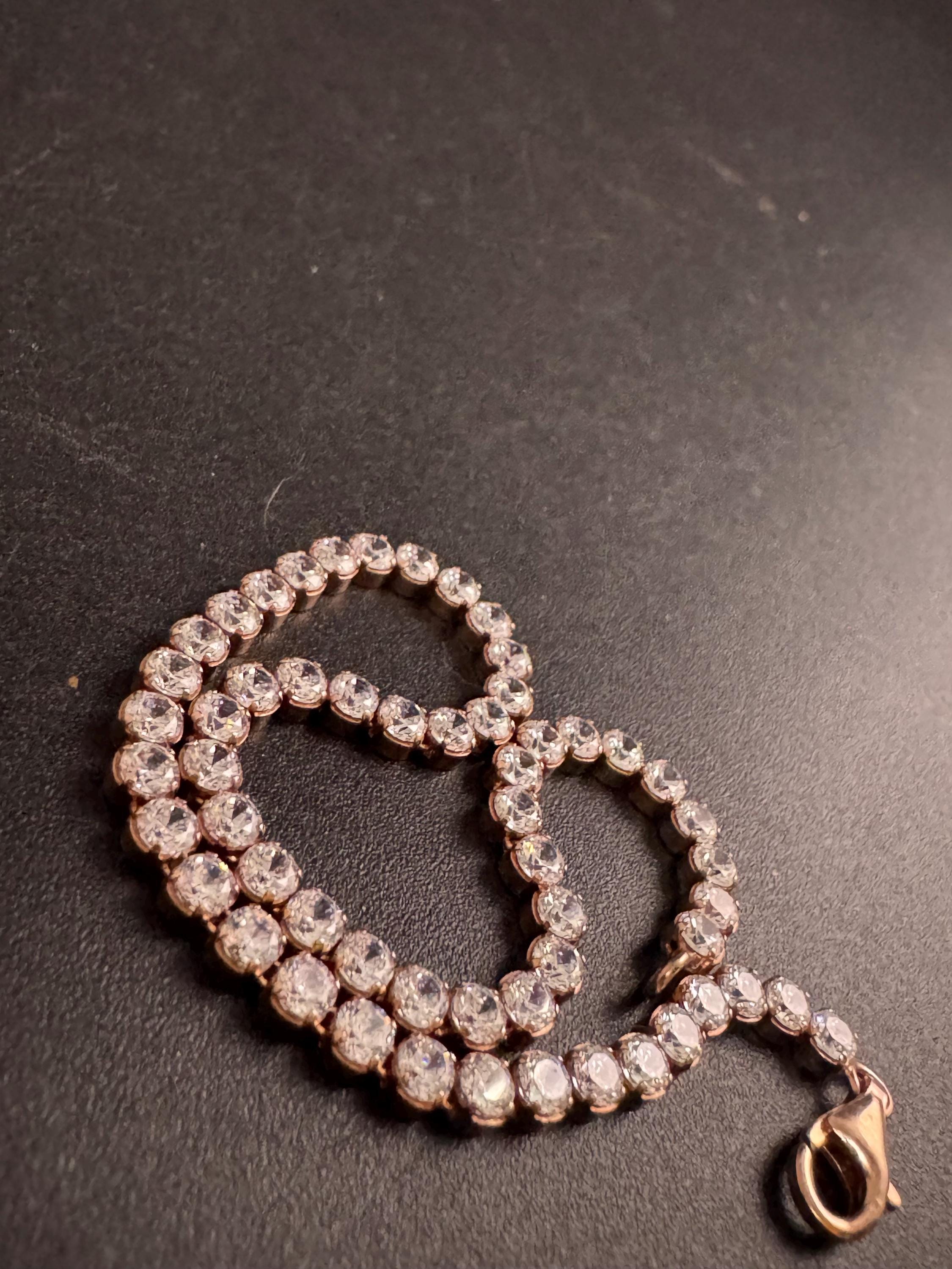 925 Rose Gold Amethyst Crystal Tennis Bracelet, Bezel Set Light Purple DQ Cz