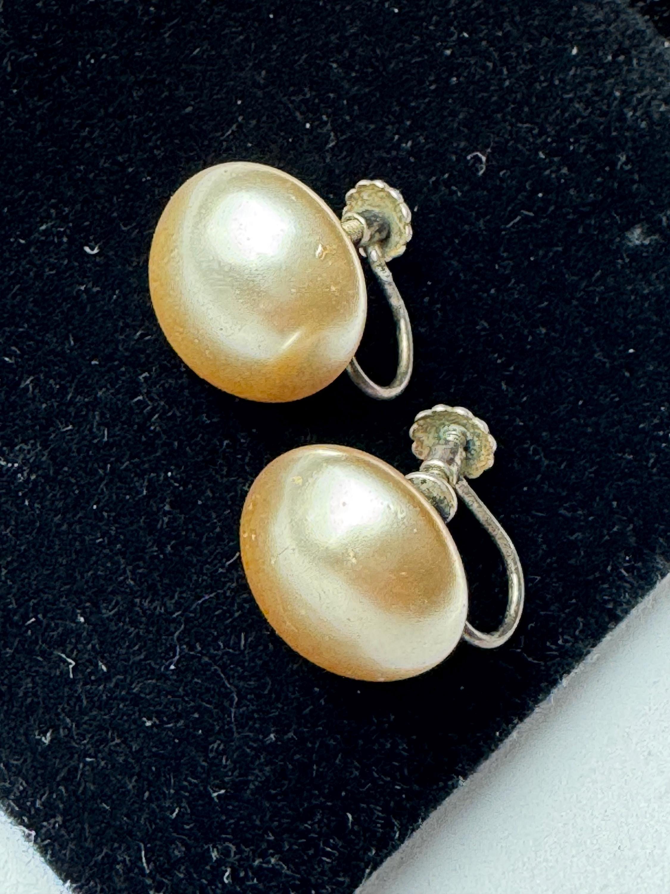 925 pearl clip on earrings, sterling silver glass beads on screwback fitting