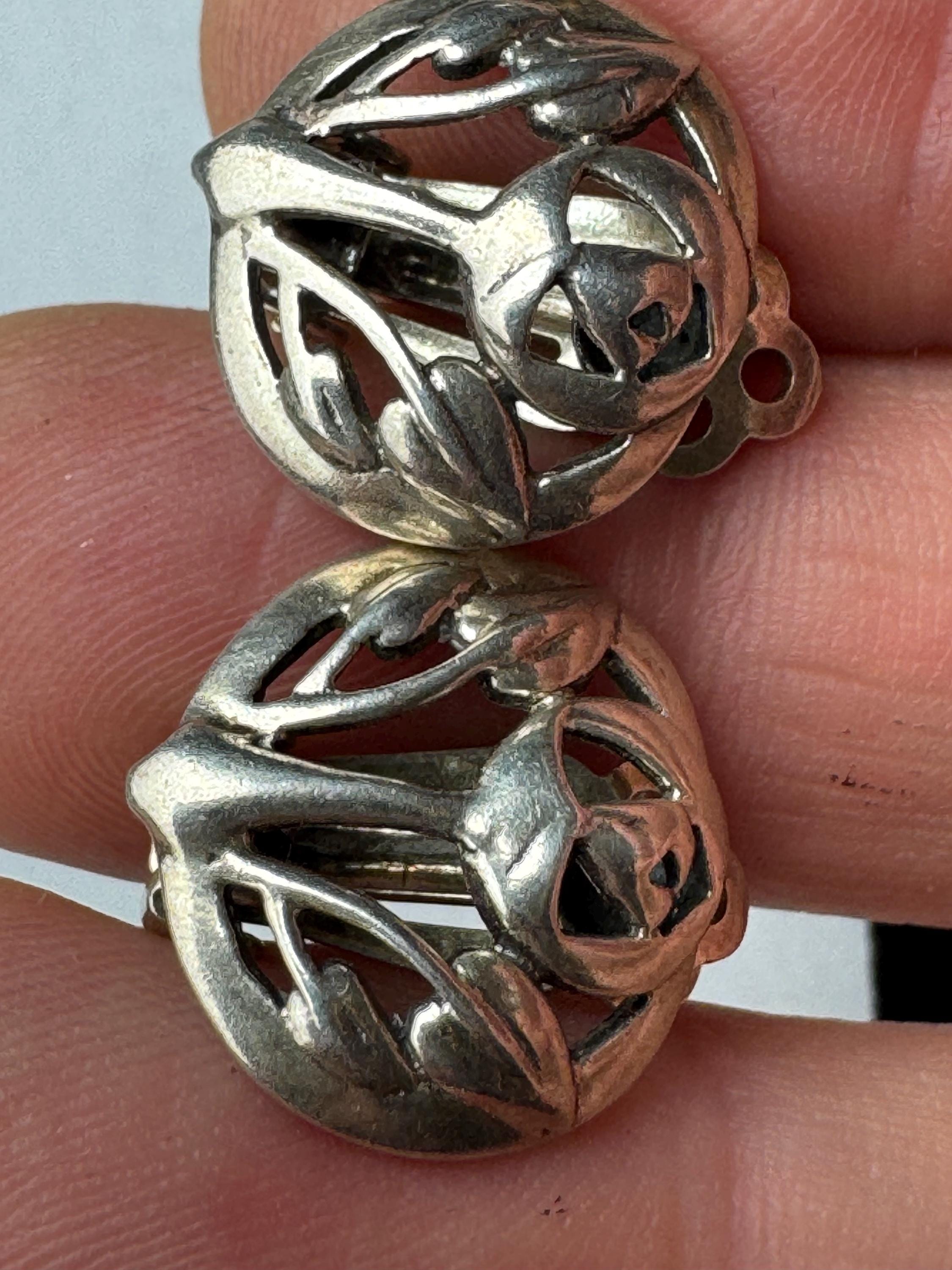 Kit heath 925 clip on earrings, 1.5cm arts and crafts style floral sterling silver