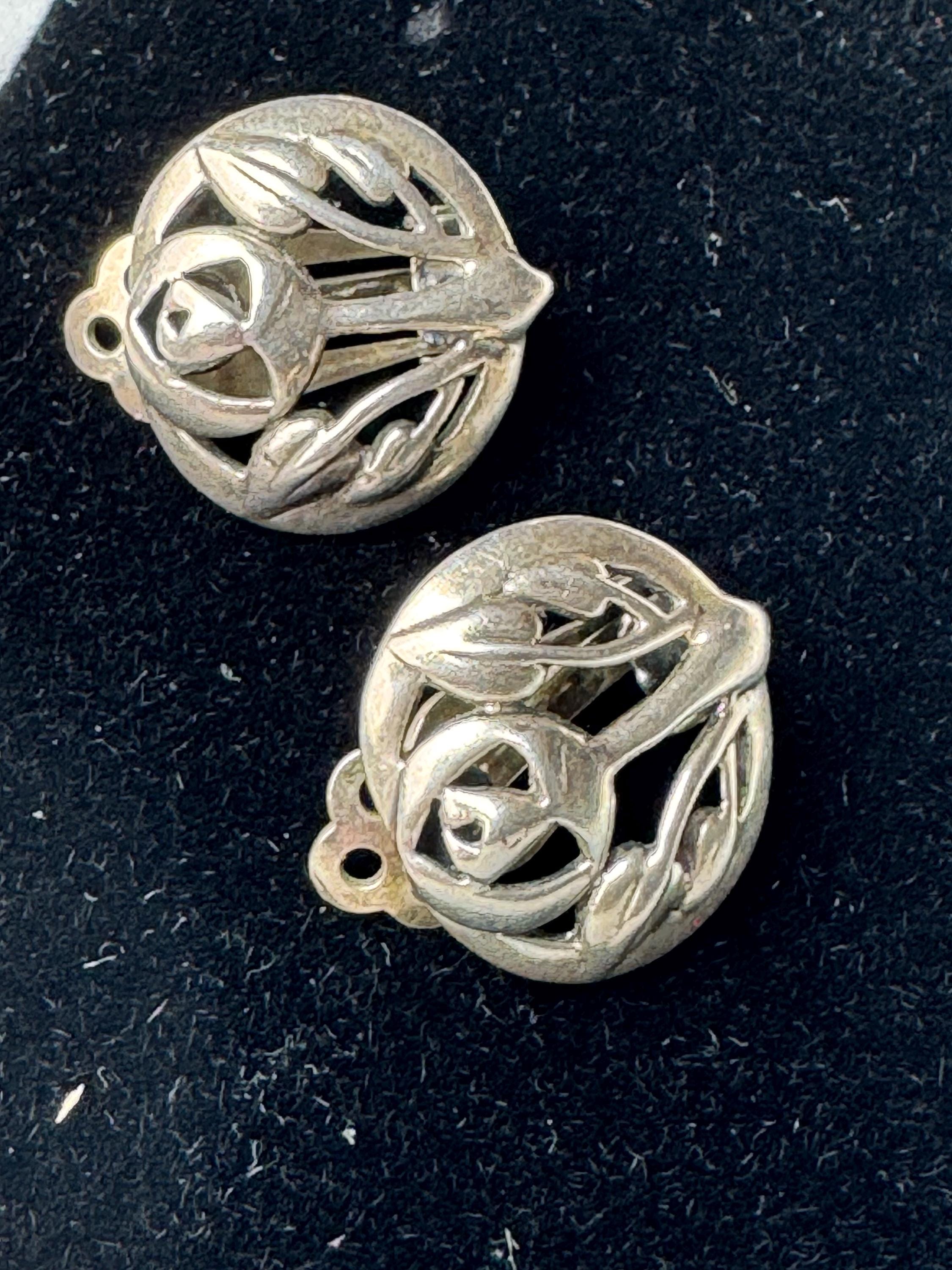 Kit heath 925 clip on earrings, 1.5cm arts and crafts style floral sterling silver