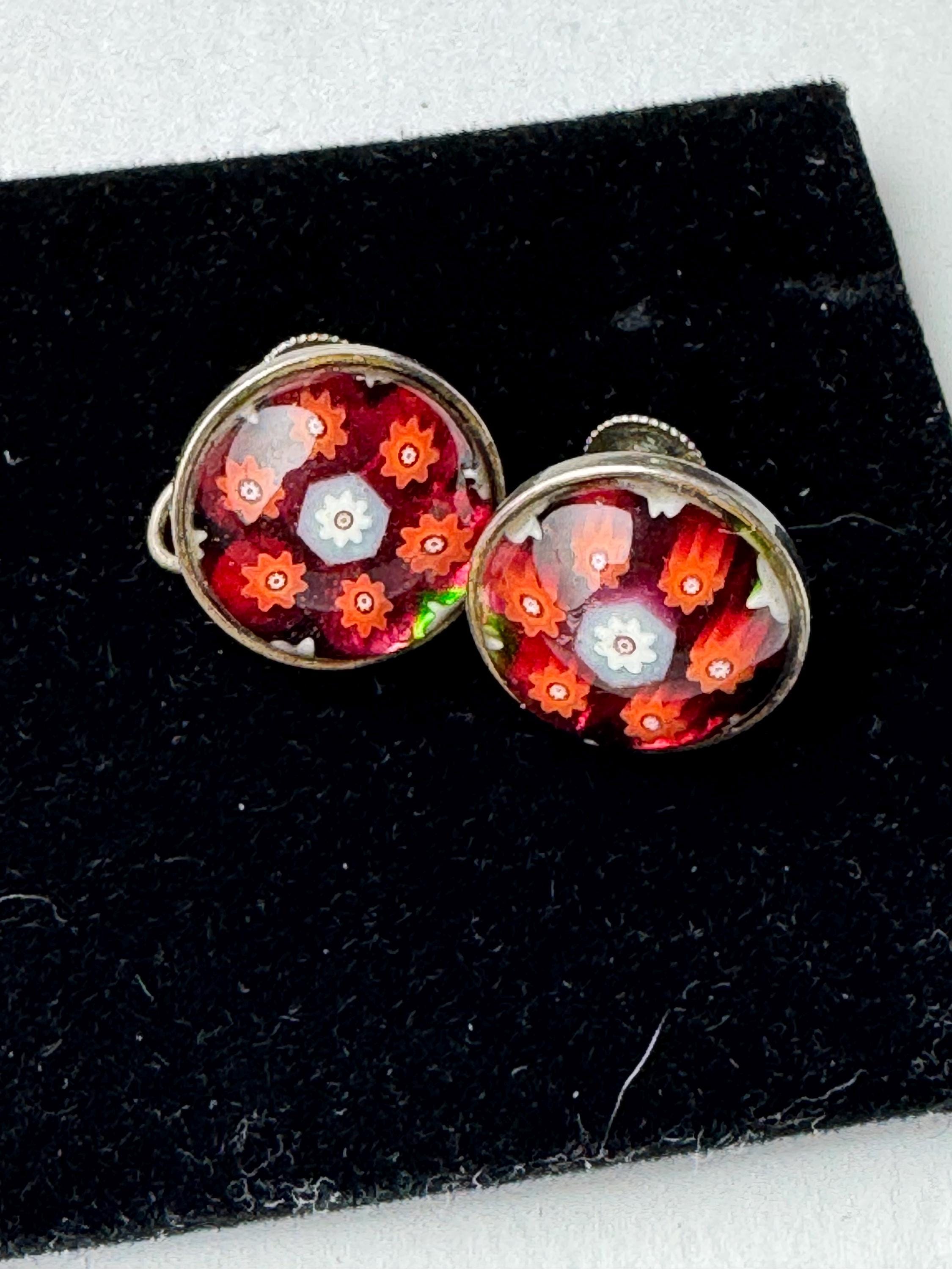 925 Murano Glass Millefiori earrings, clip on screw back earrings