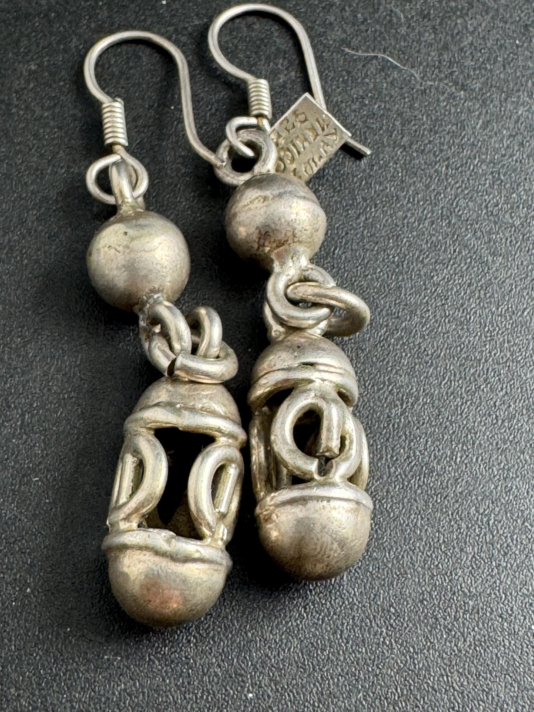 TAXCO 925 drop earrings, Mexican sterling silver 5cm weighty vintage