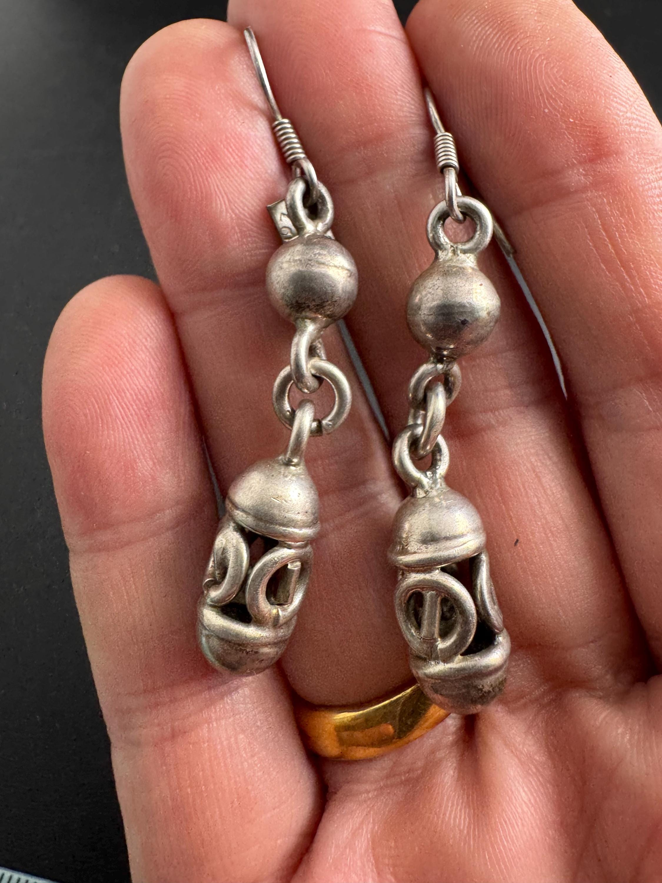 TAXCO 925 drop earrings, Mexican sterling silver 5cm weighty vintage