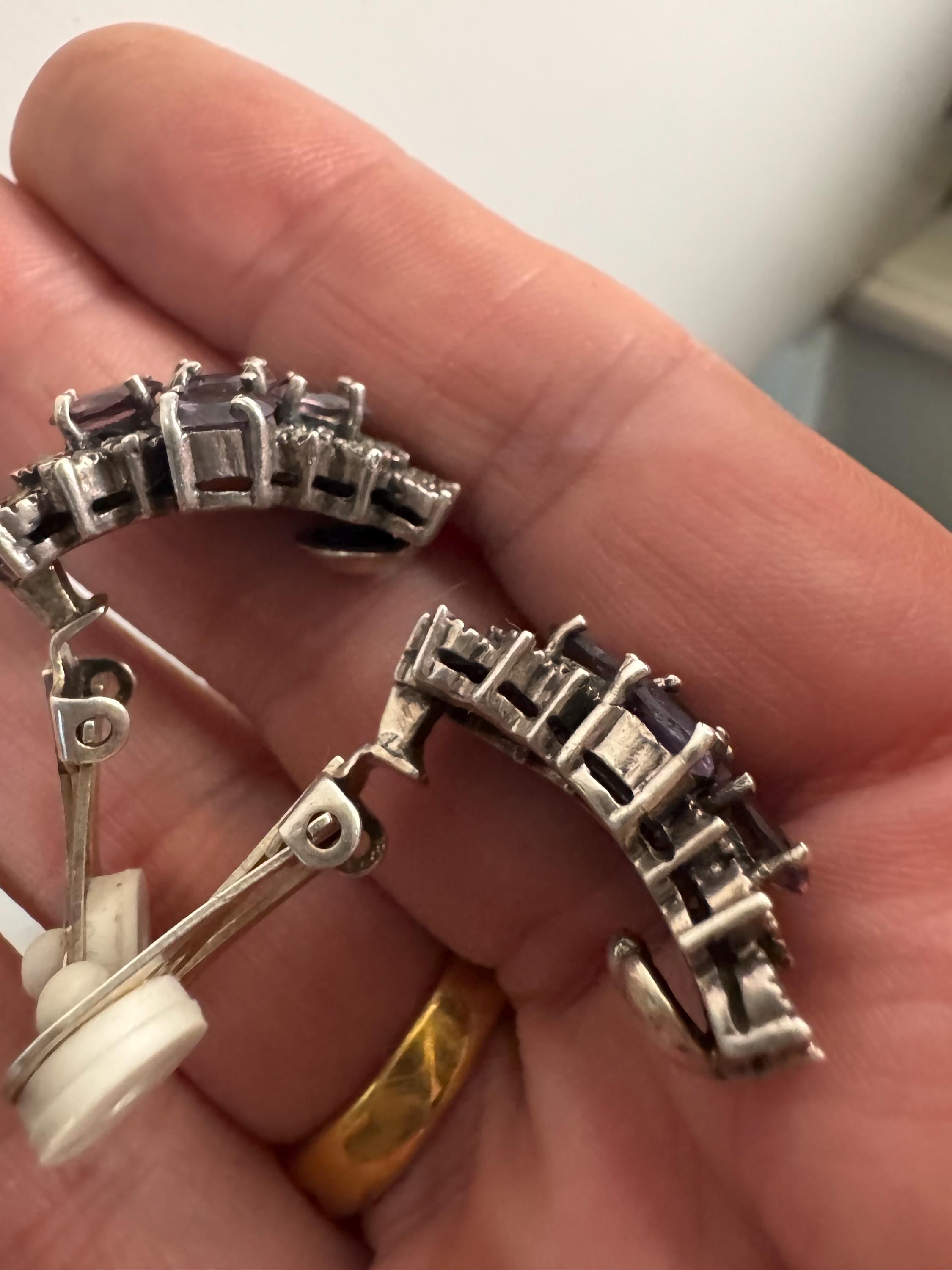 925 amethyst clip on earrings, sterling silver weighty clips 17 grams