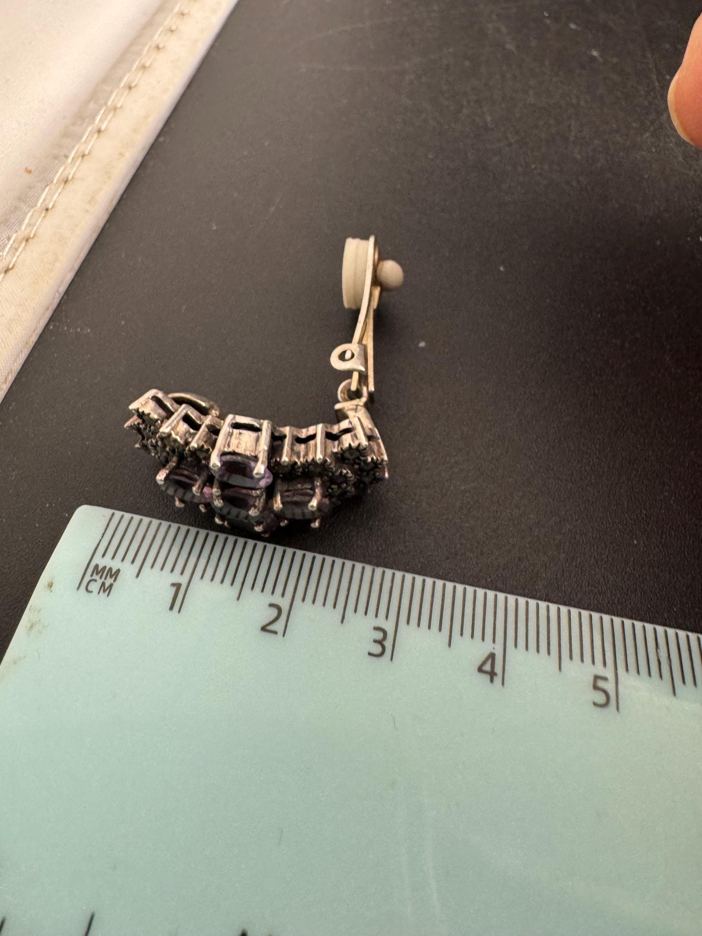 925 amethyst clip on earrings, sterling silver weighty clips 17 grams