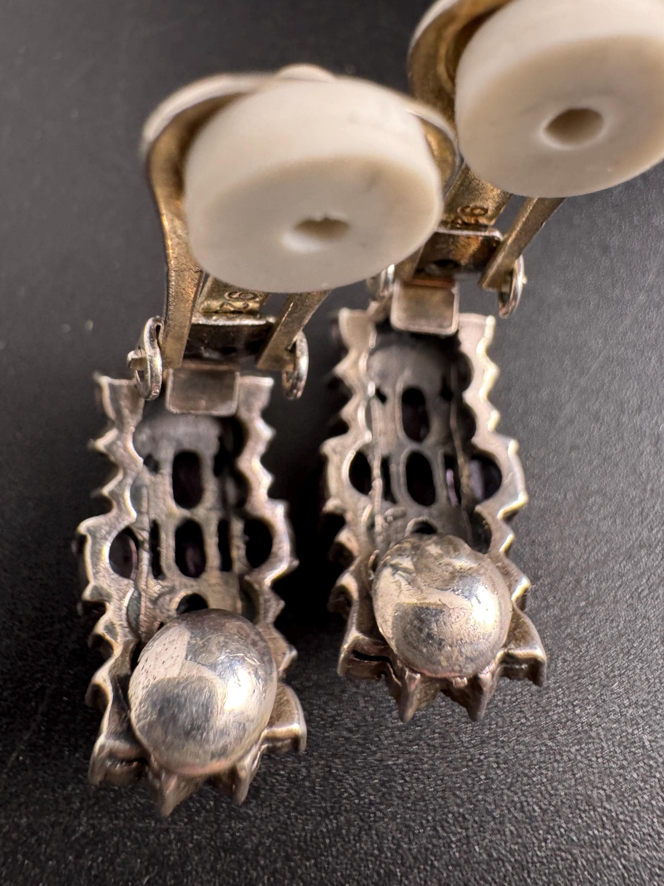 925 amethyst clip on earrings, sterling silver weighty clips 17 grams