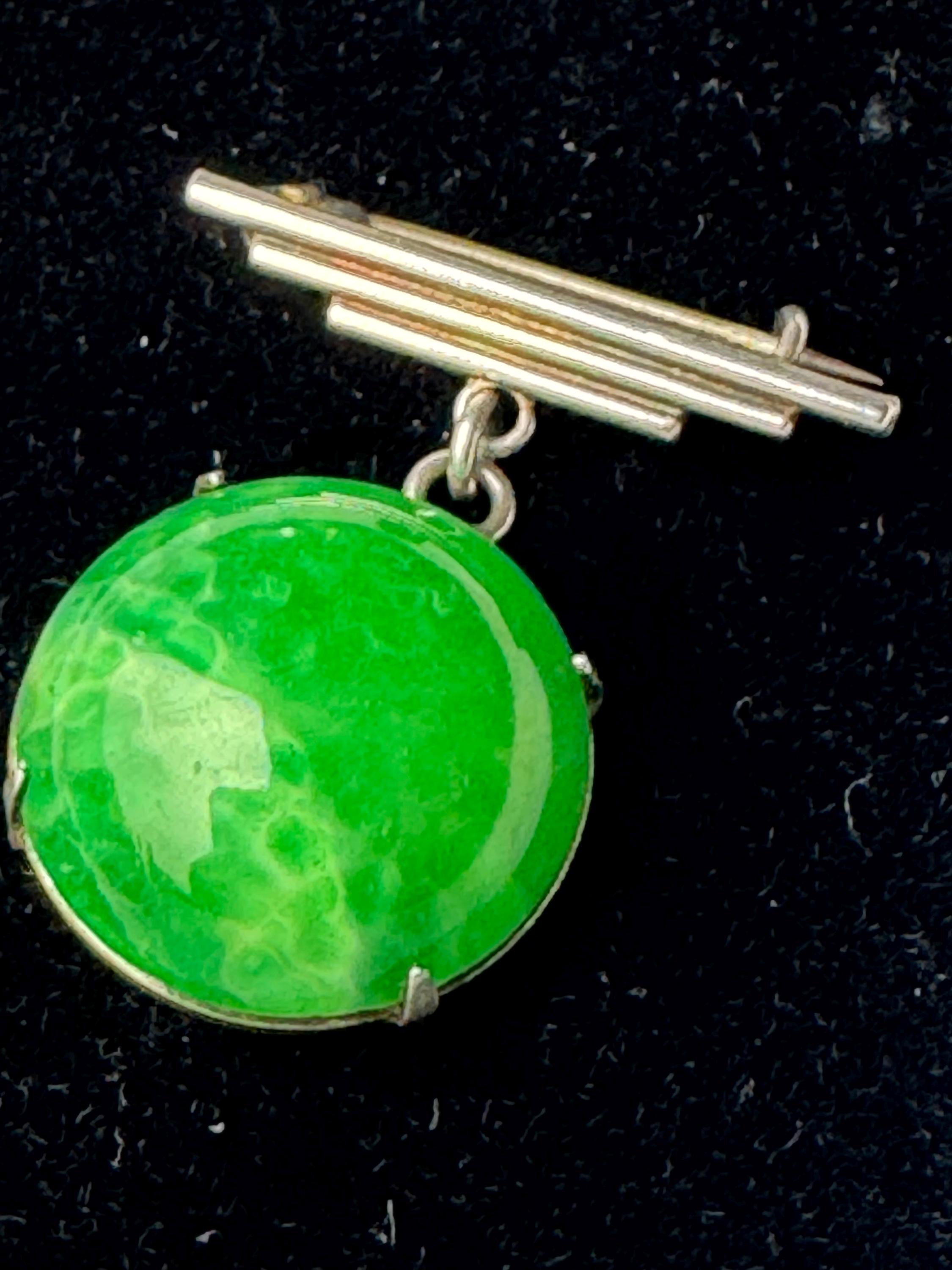 Victorian gemstone silver dropper brooch, 925 sterling jadeite or agate pin with a c clasp