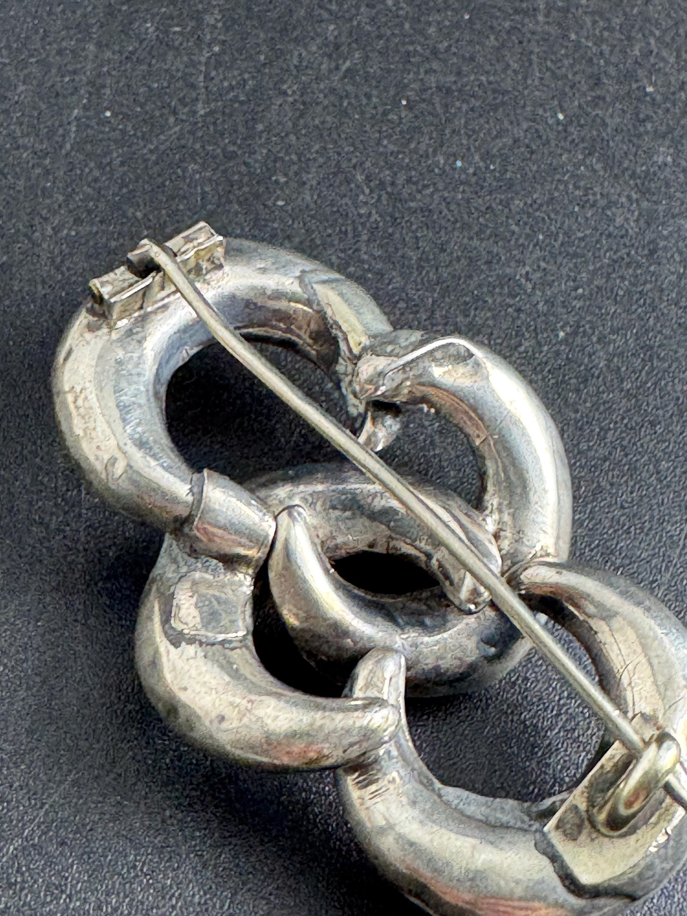 Victorian eternal lovers knot brooch, solid silver sweetheart pin 5cm