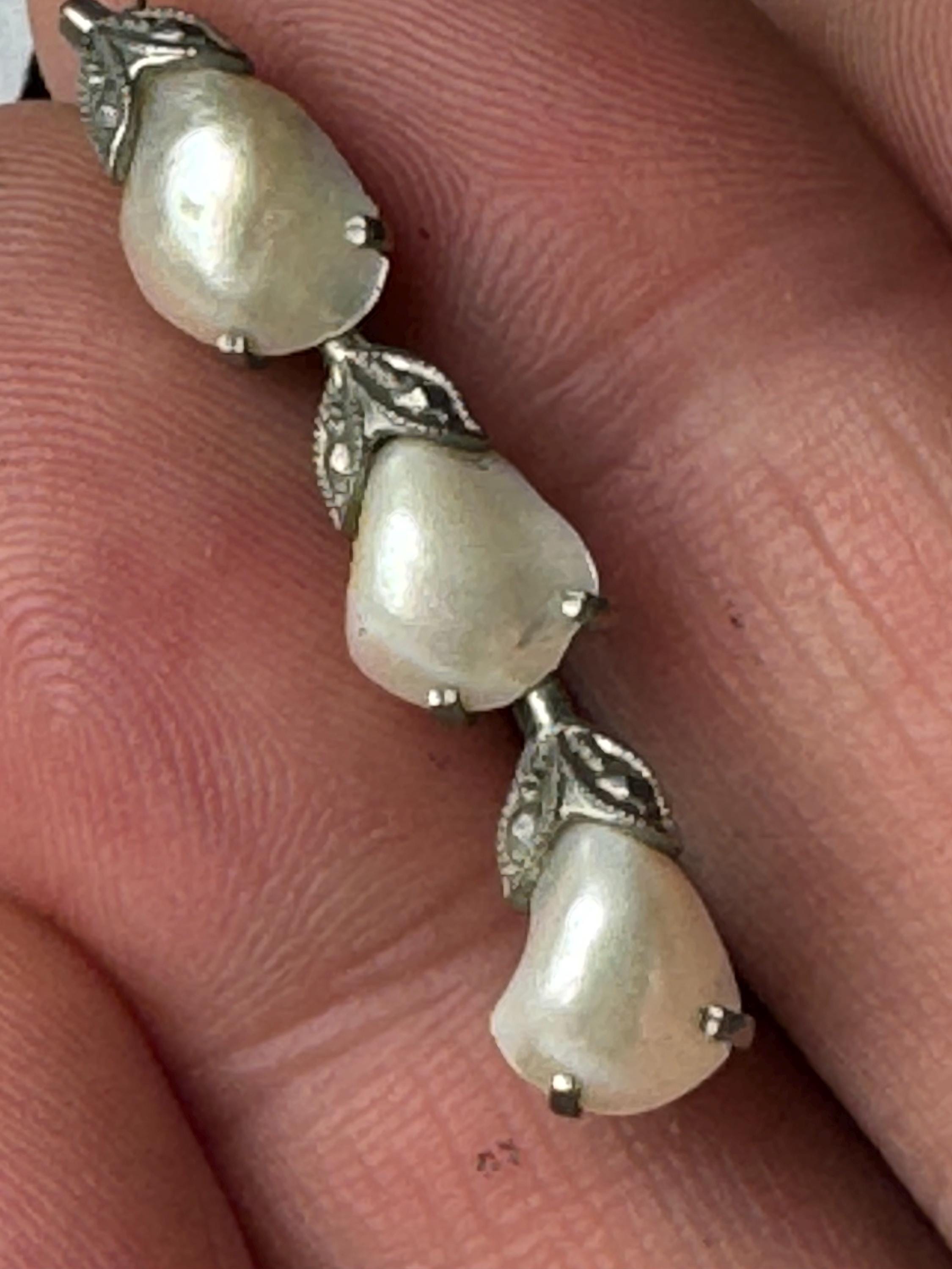 Baroque pearl 925 Marcasite Brooch: sterling silver bar Pin