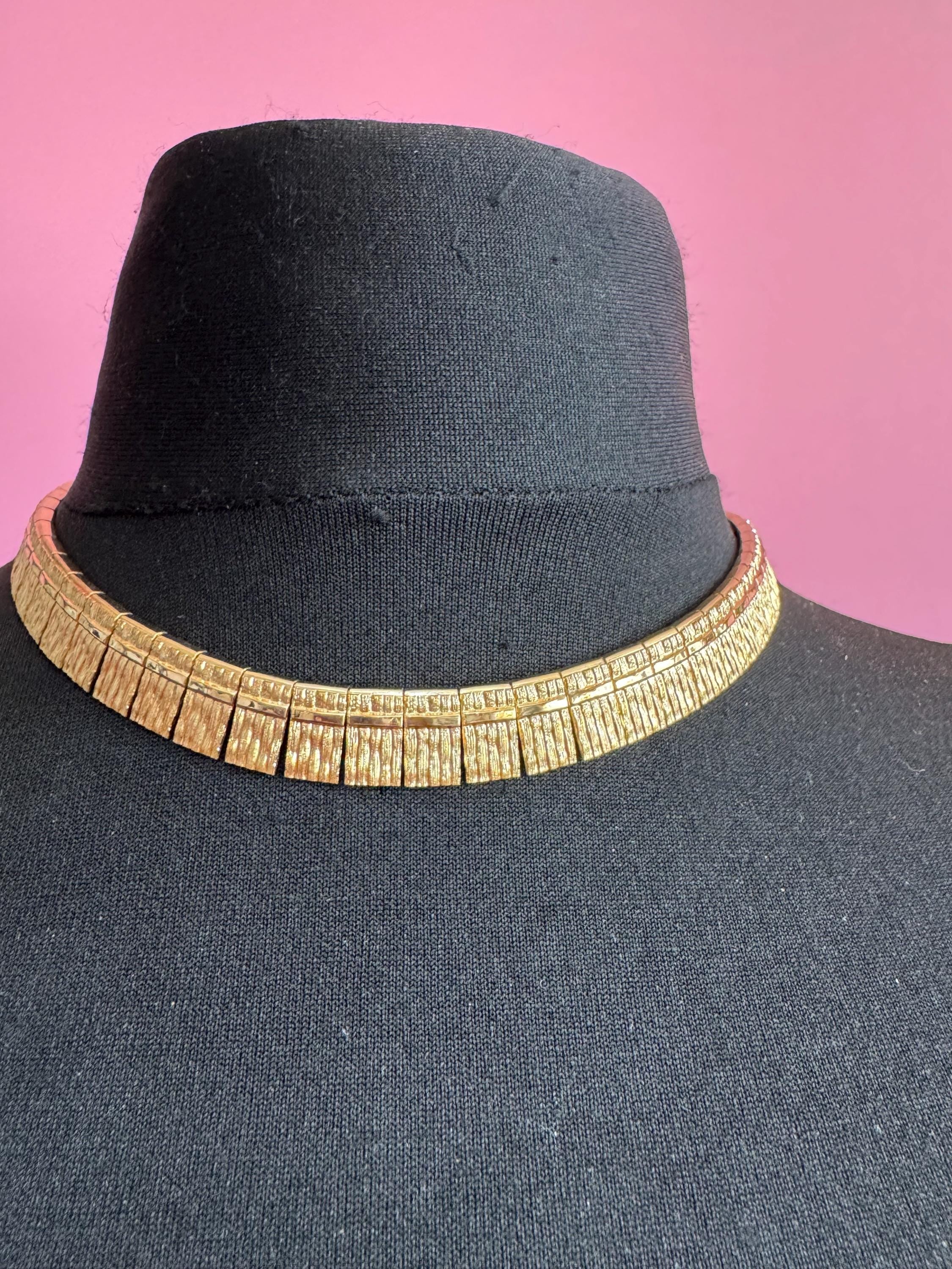 Egyptian wide gold choker necklace, cleopatra fringed style vintage