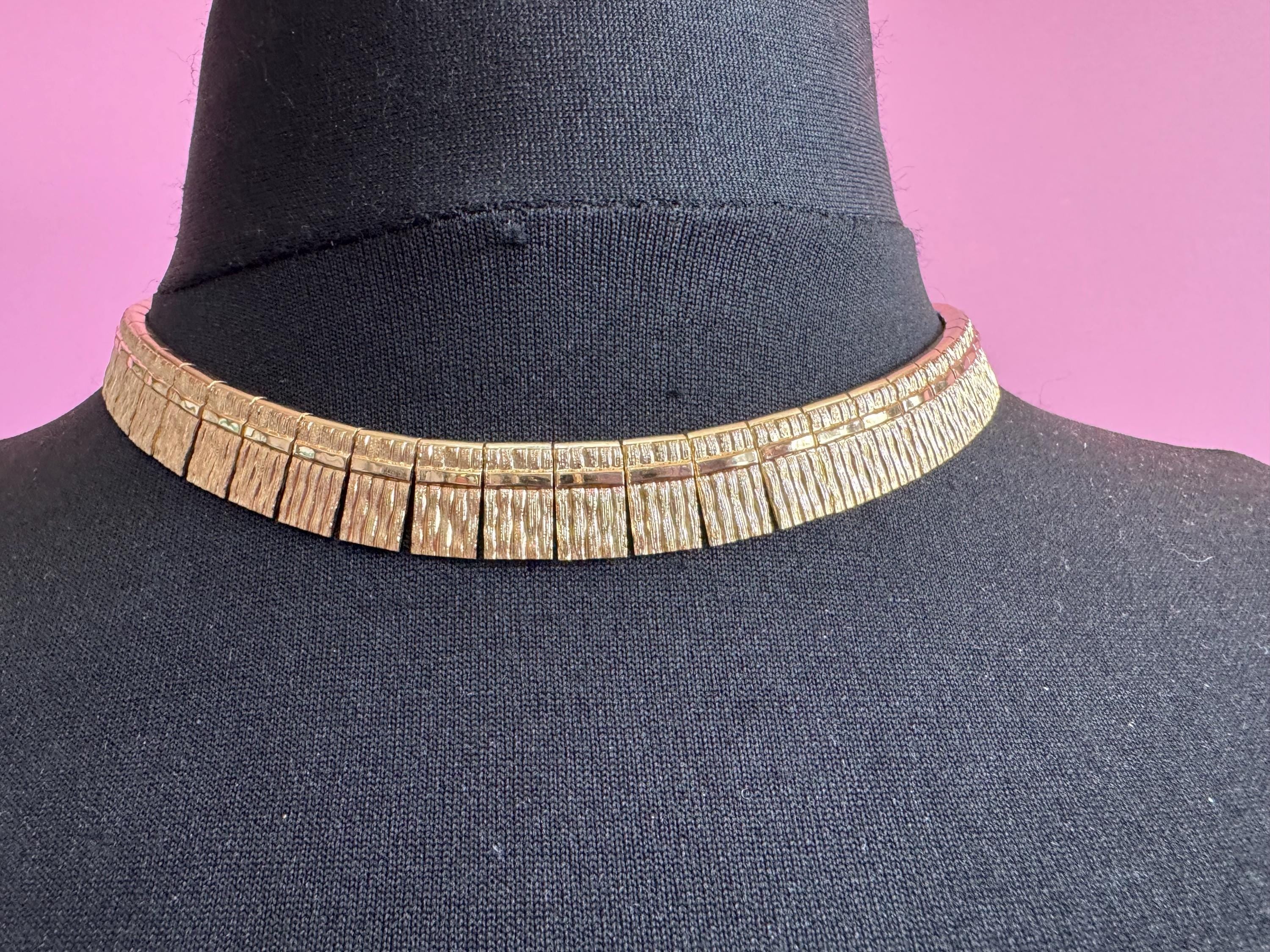 Egyptian wide gold choker necklace, cleopatra fringed style vintage