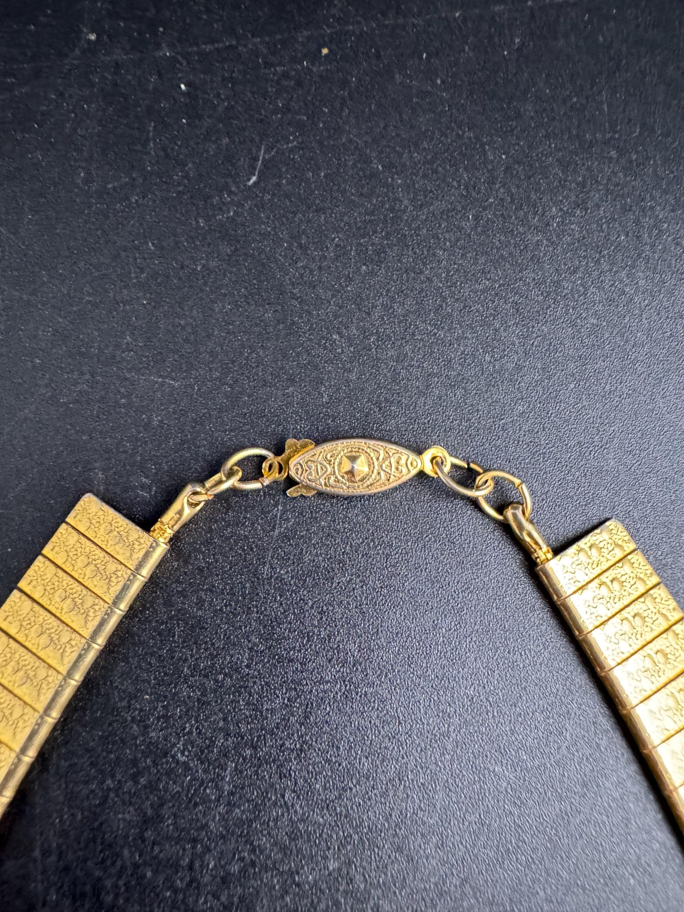 Egyptian wide gold choker necklace, cleopatra fringed style vintage