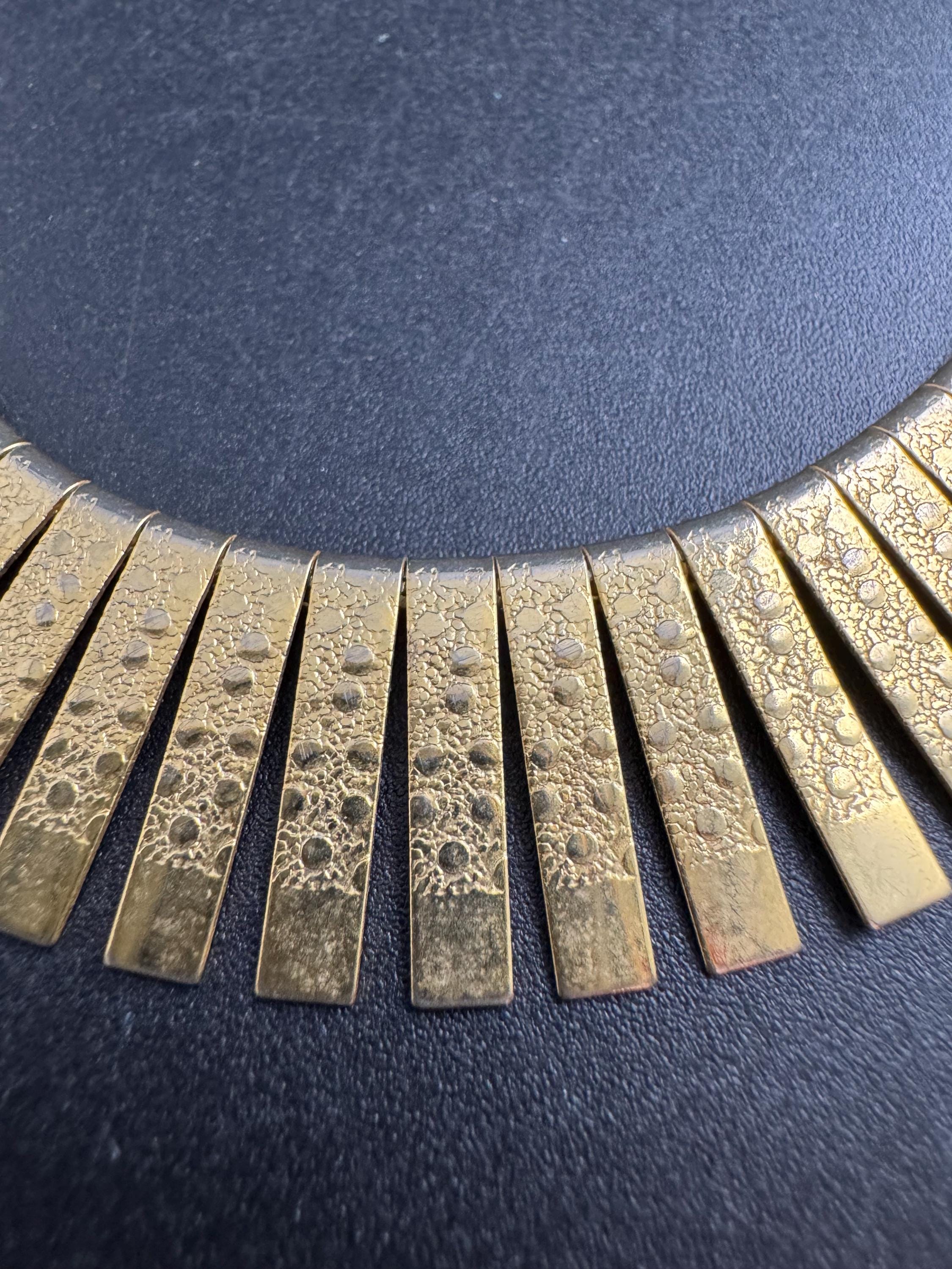 Egyptian wide gold choker necklace, cleopatra fringed style vintage