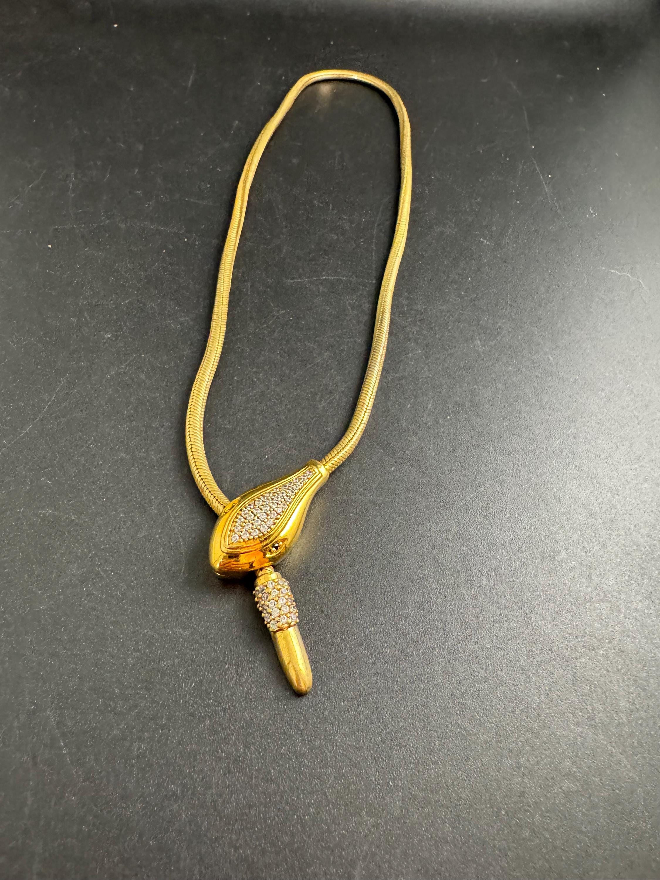 Vintage snake head chain choker, gold tone necklace by Danbury mint