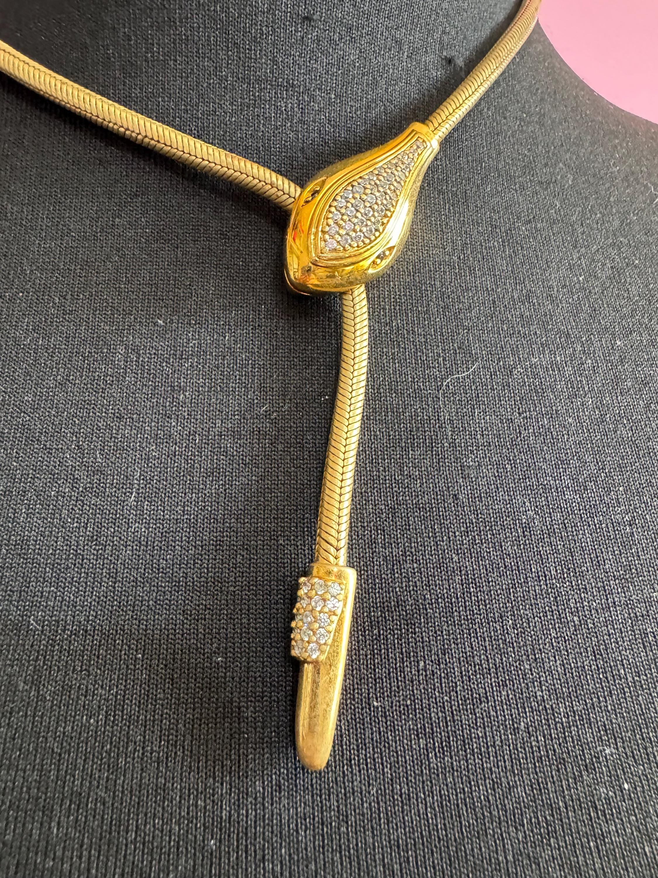 Vintage snake head chain choker, gold tone necklace by Danbury mint