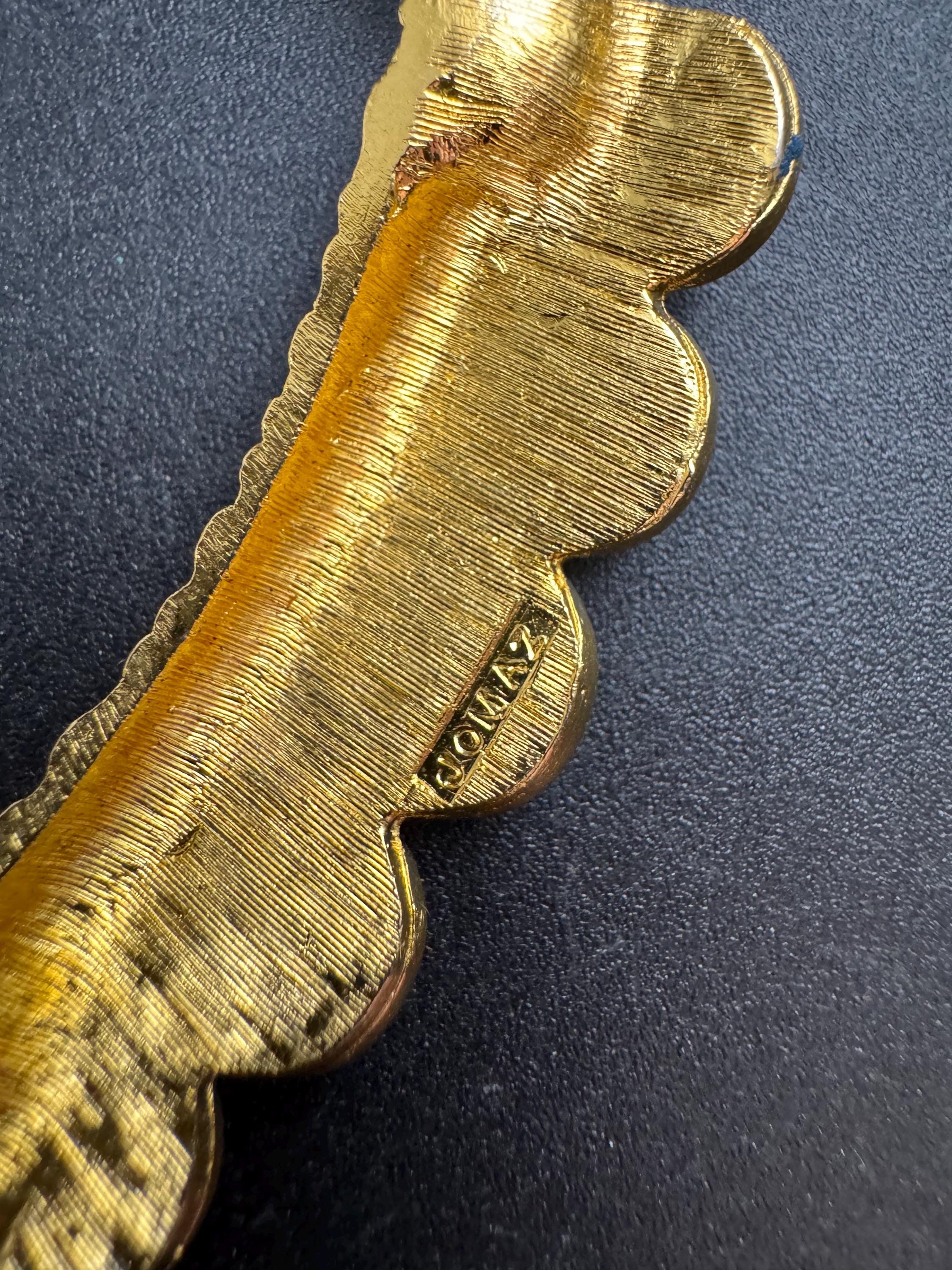 Jomaz blue and green enamel necklace, vintage signed gold chain collar