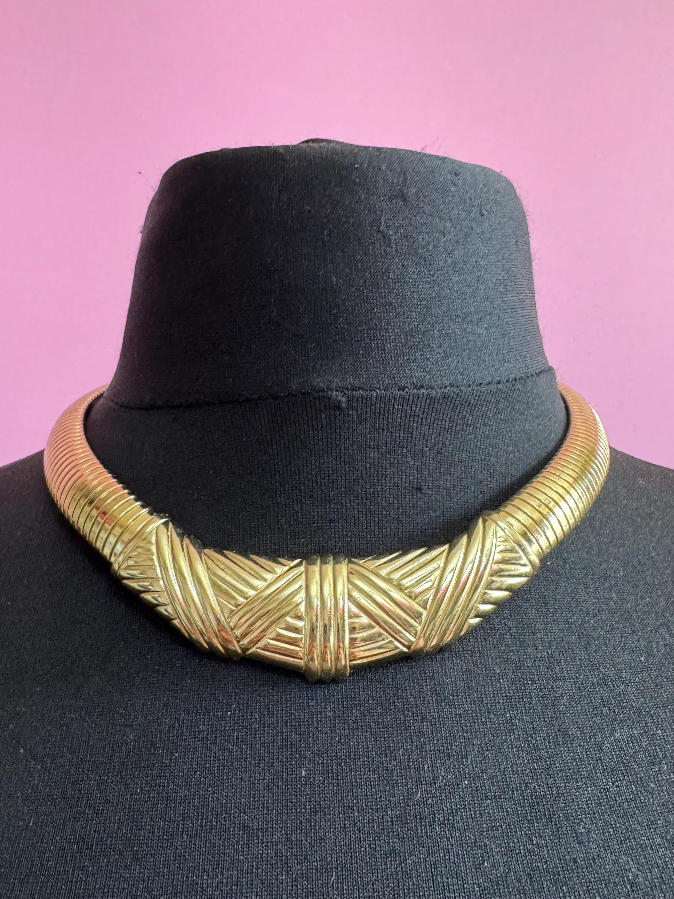 Avon omega wide gold choker, Signed vintage necklace