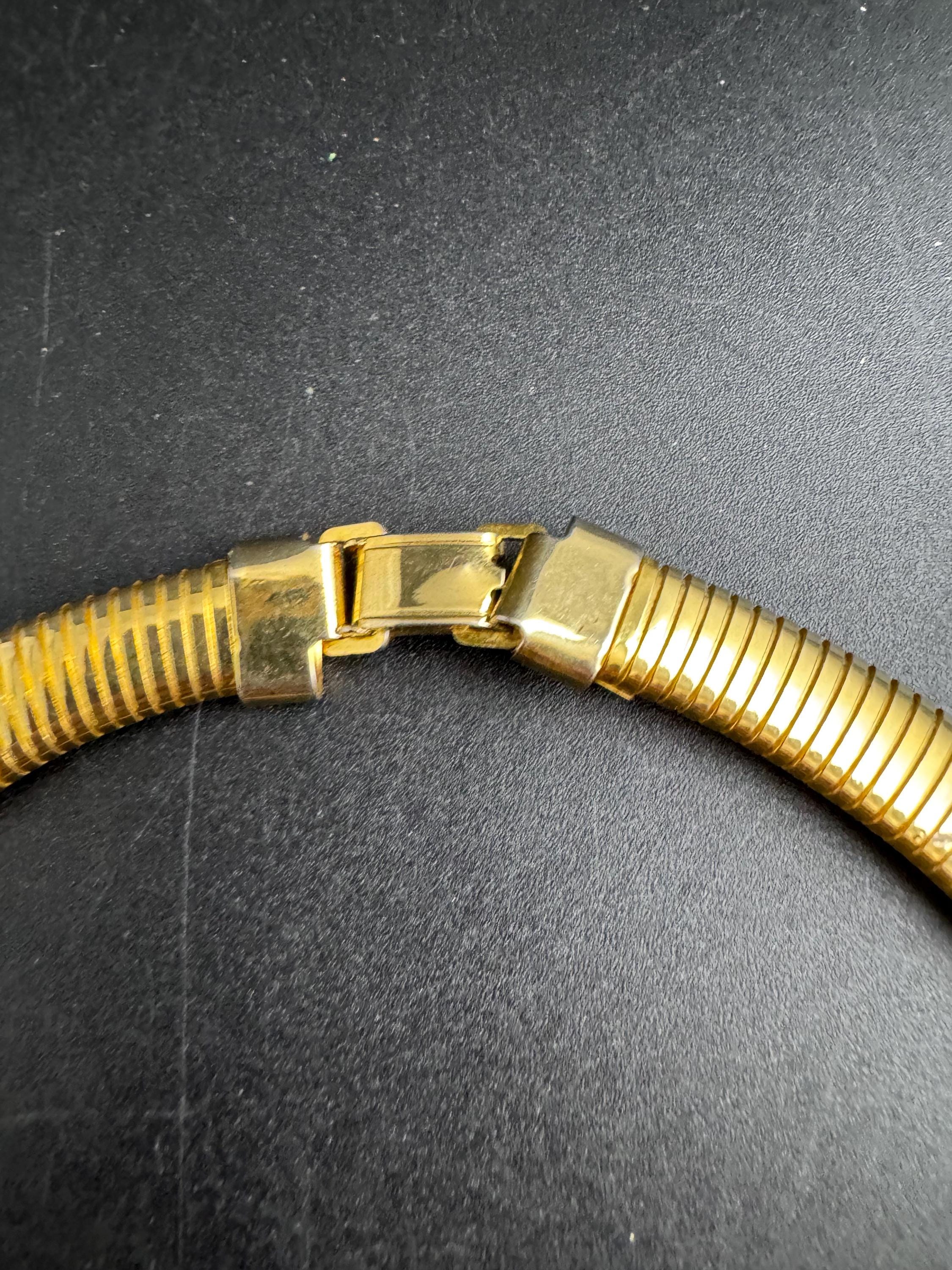 Wide gold omega choker necklace, statement piece 80s vintage